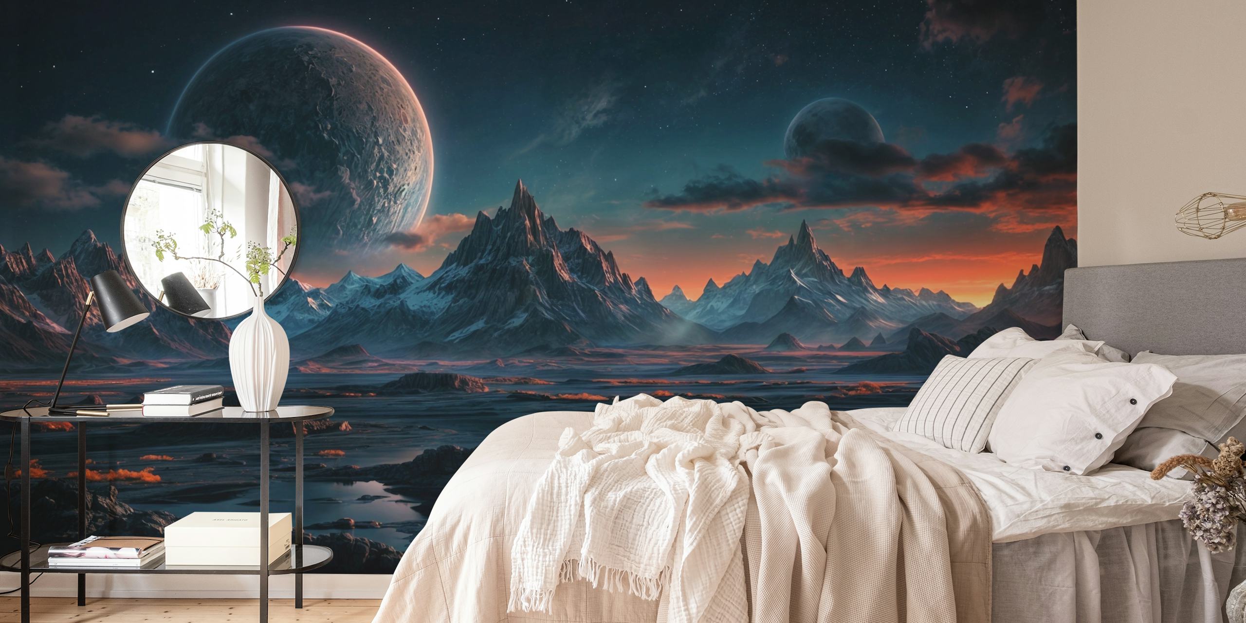 Galactic Twilight Vista-behang in een kamer