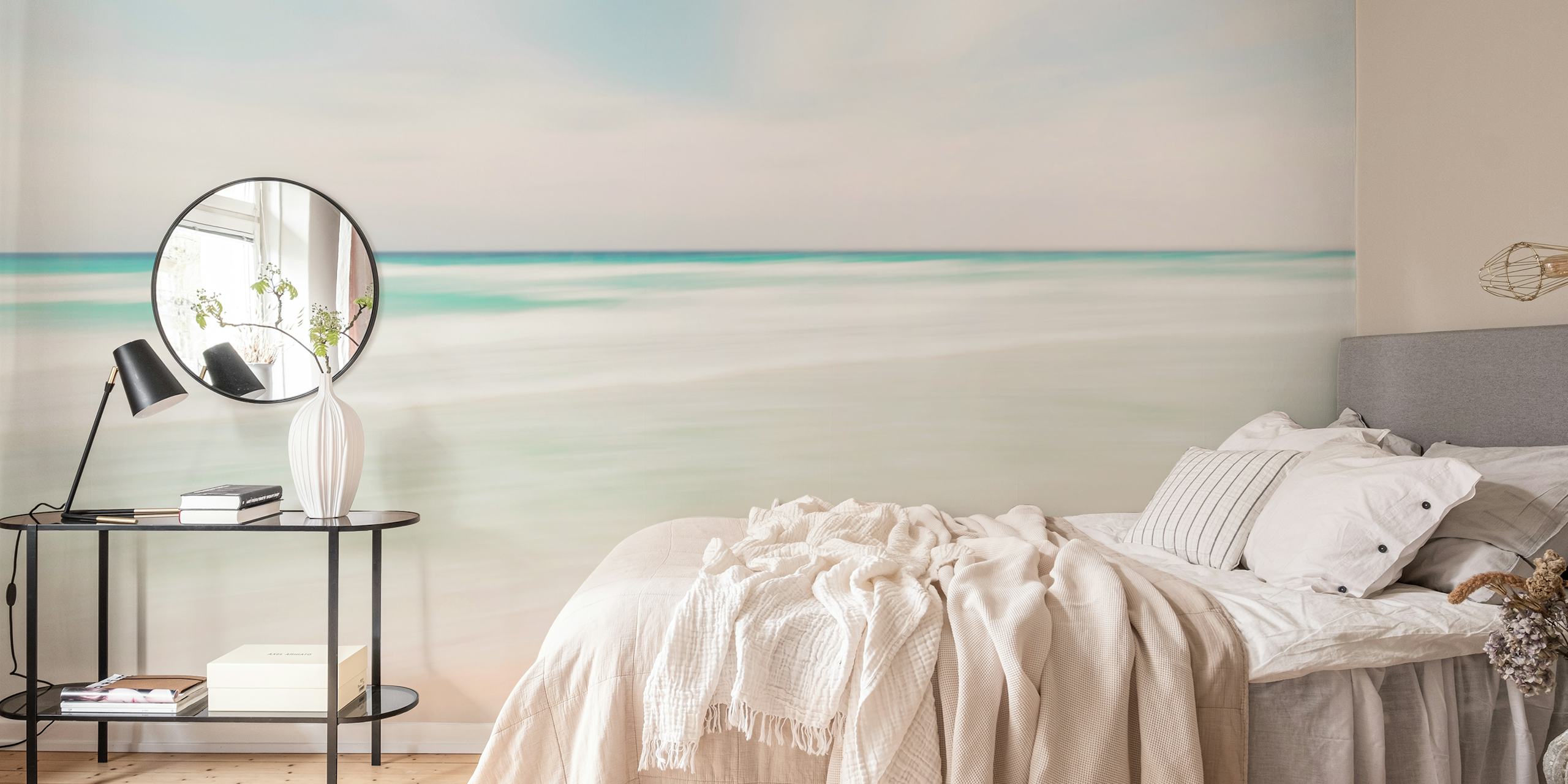 Peaceful beach horizon wallpaper in a room