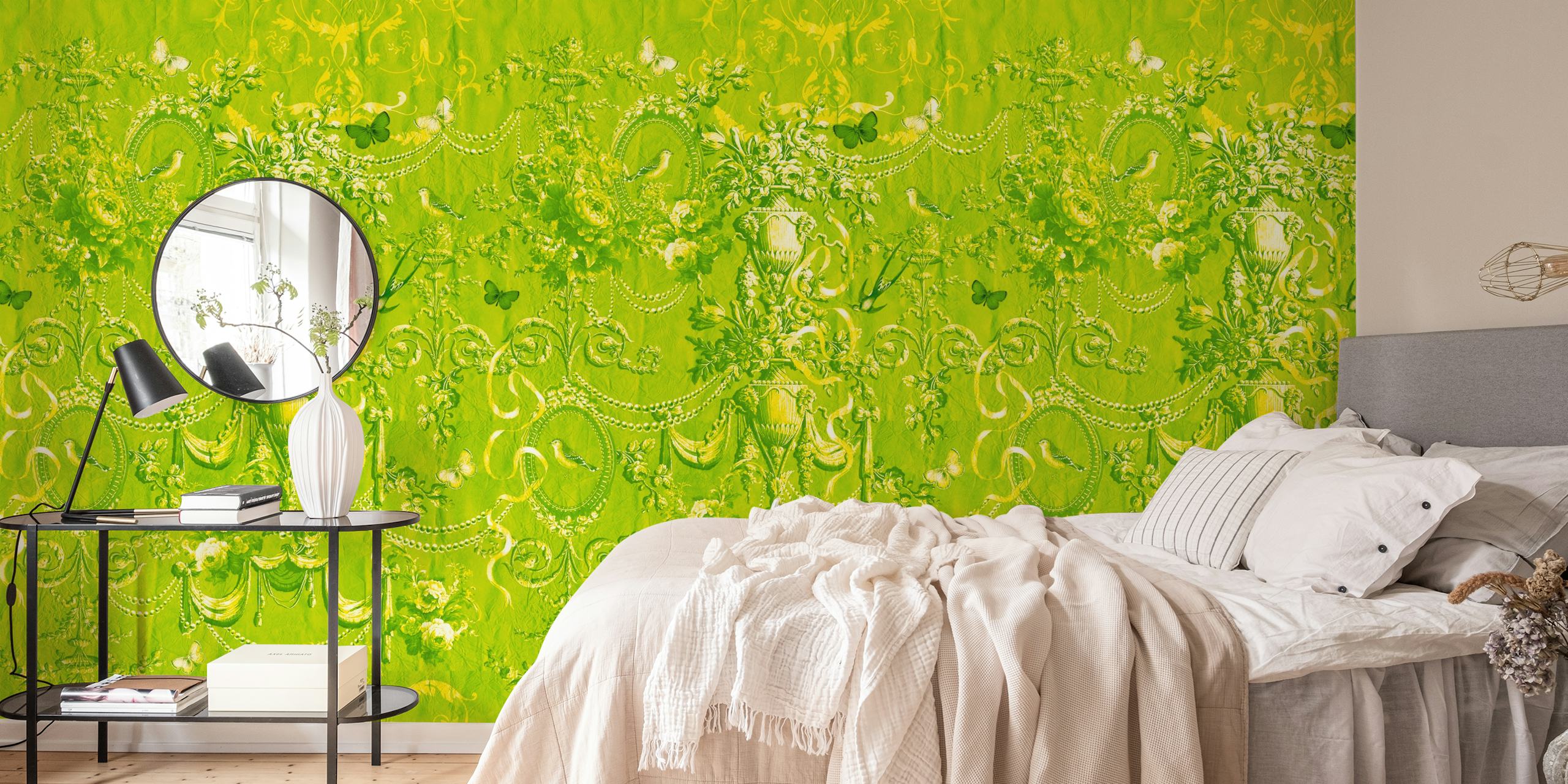 Papel de parede Lime Verdant Classic Art em um quarto