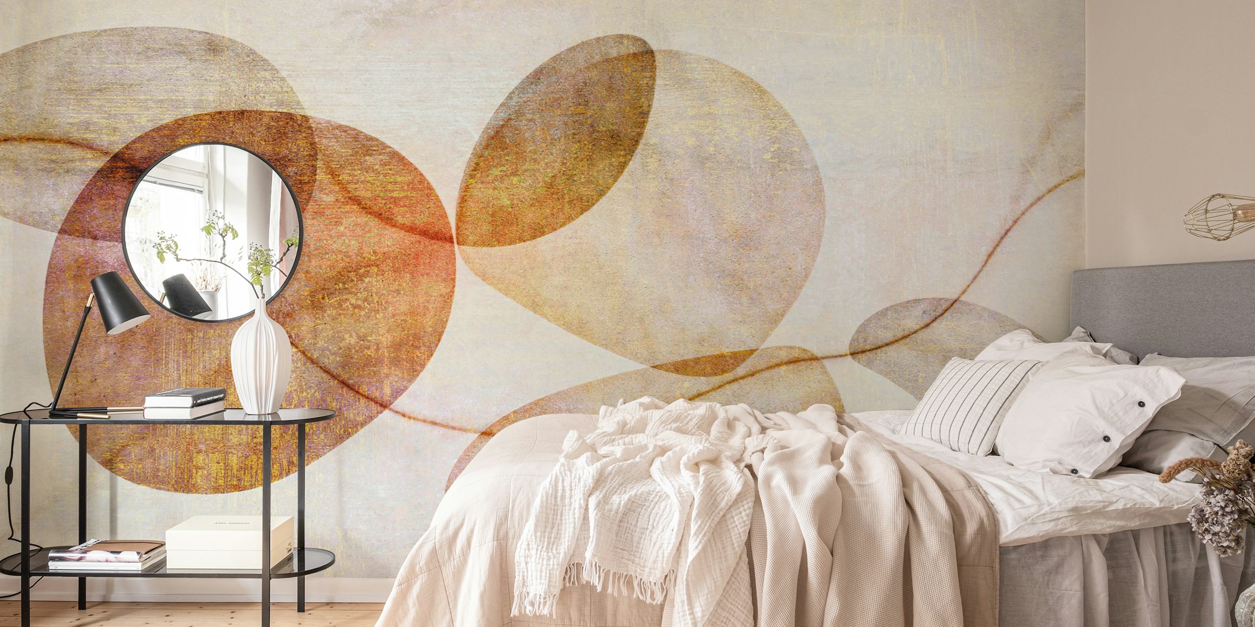 Abstract shapes in muted tones of brown and beige wallpaper