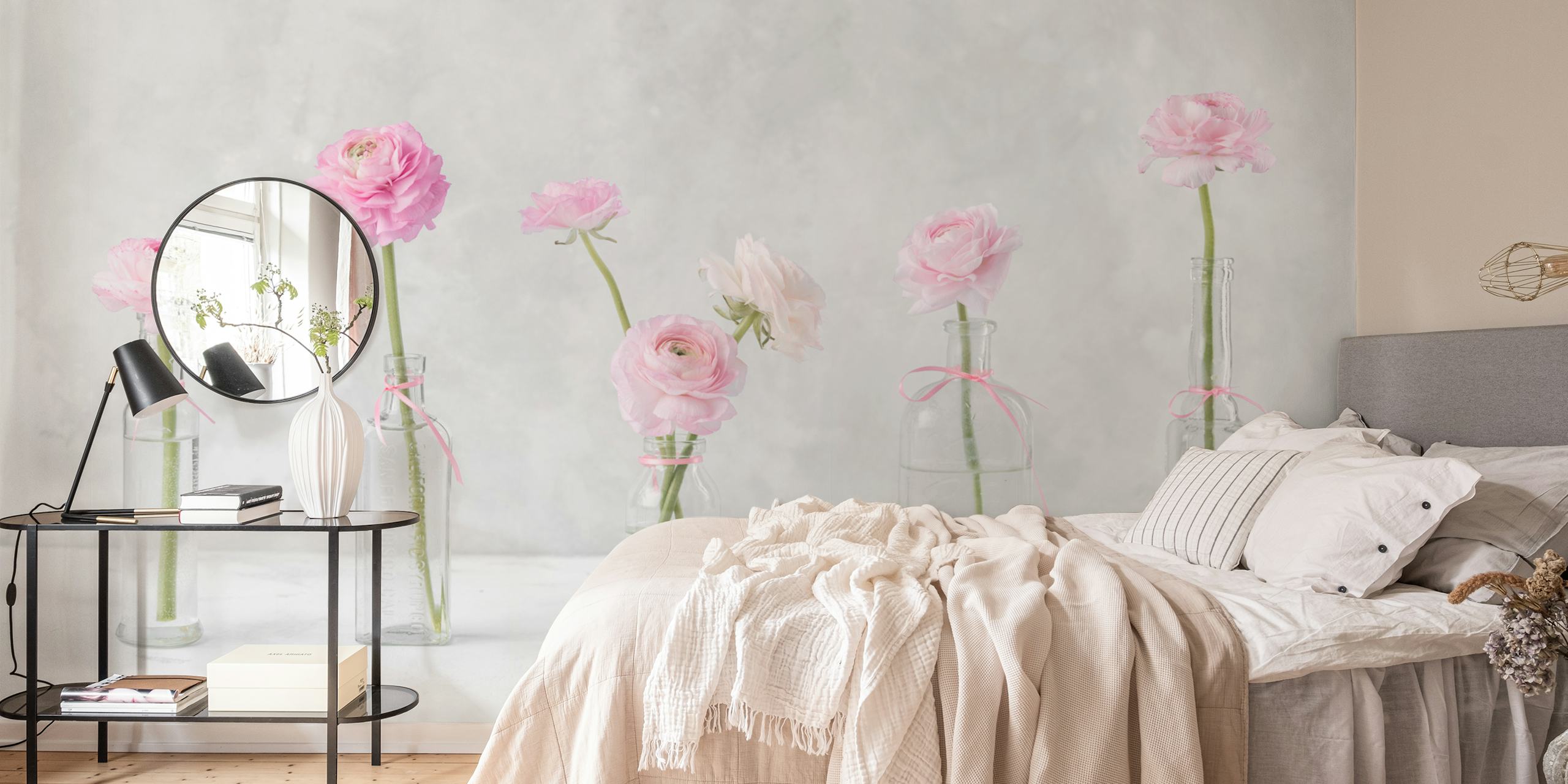 Ranunculus flowers in glass bottles tapeta