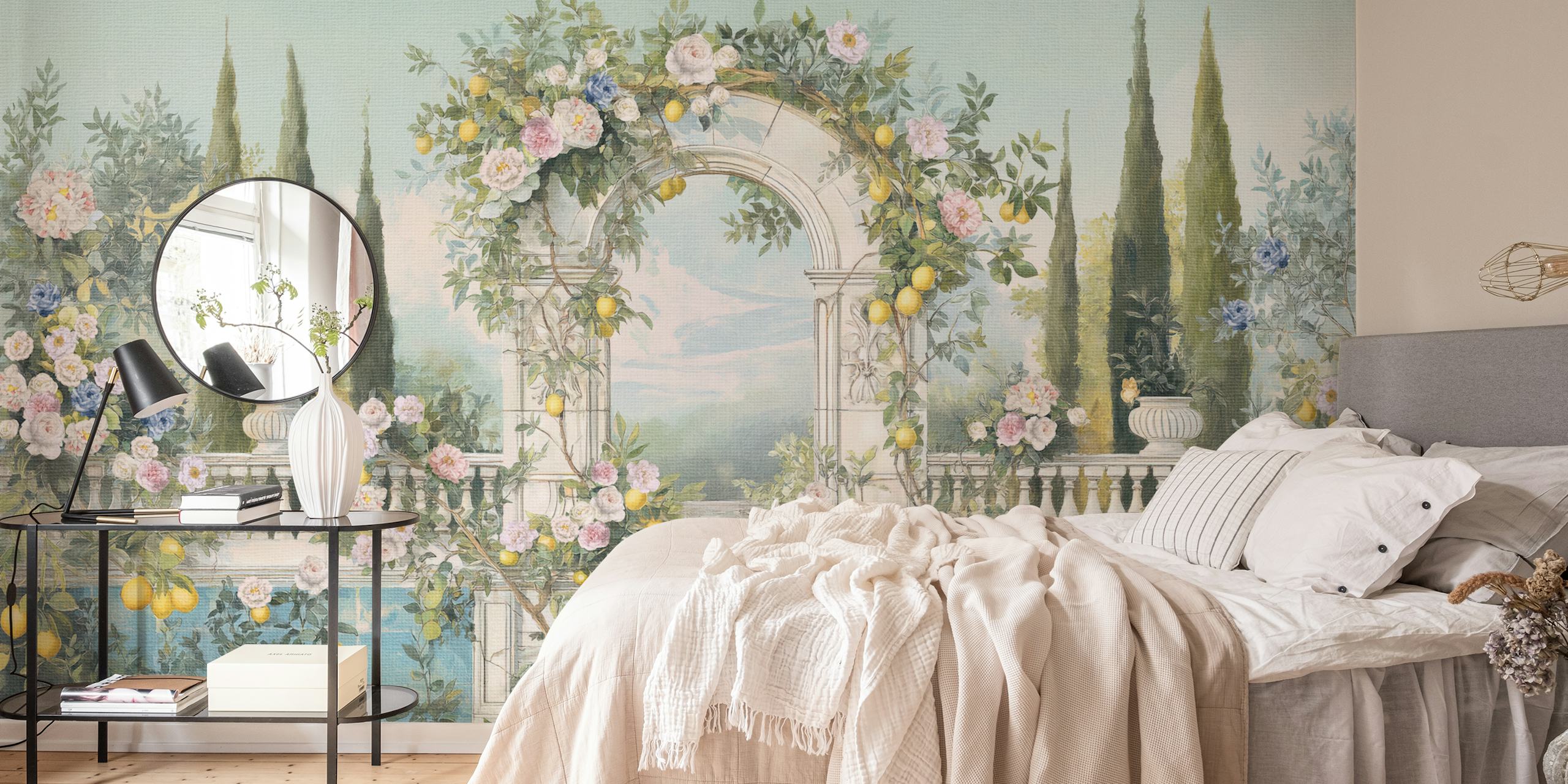 Victorian Lemon Floral Archway Wallpaper in a room