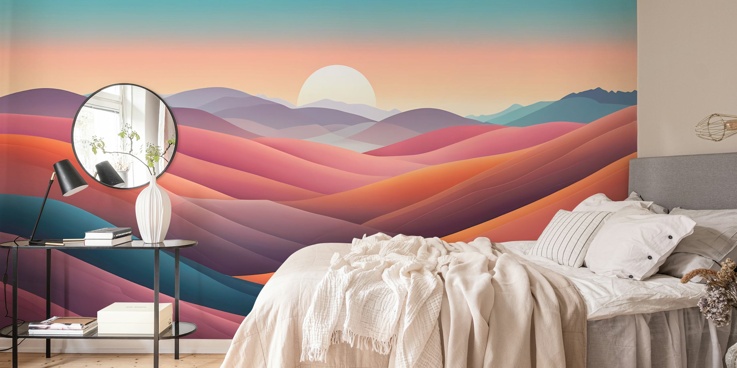 Rolling hills under sunset with warm colors wallpaper