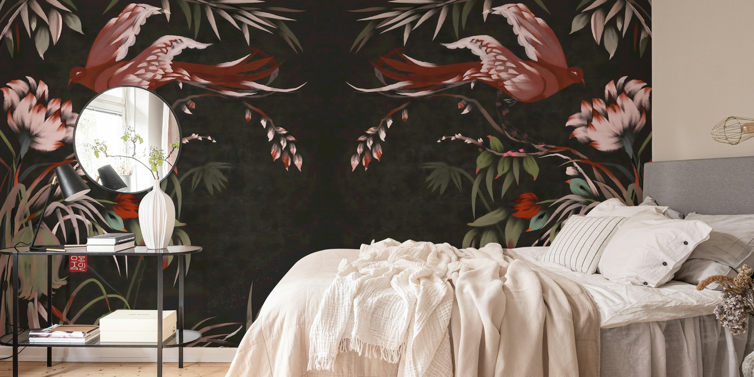 Heavenly Garden Birds wallpaper in a room