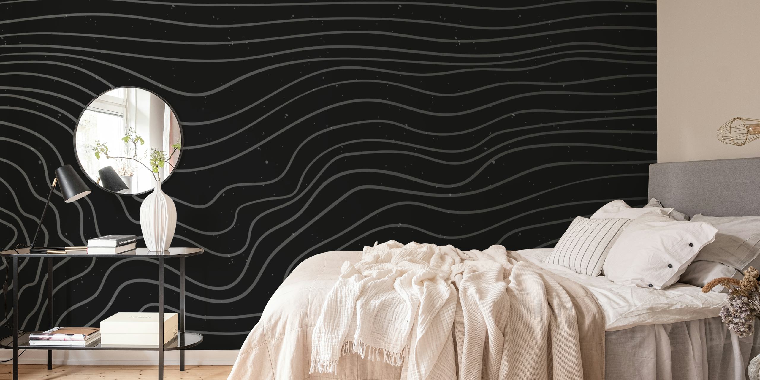 Abstract white lines on a black background wall mural