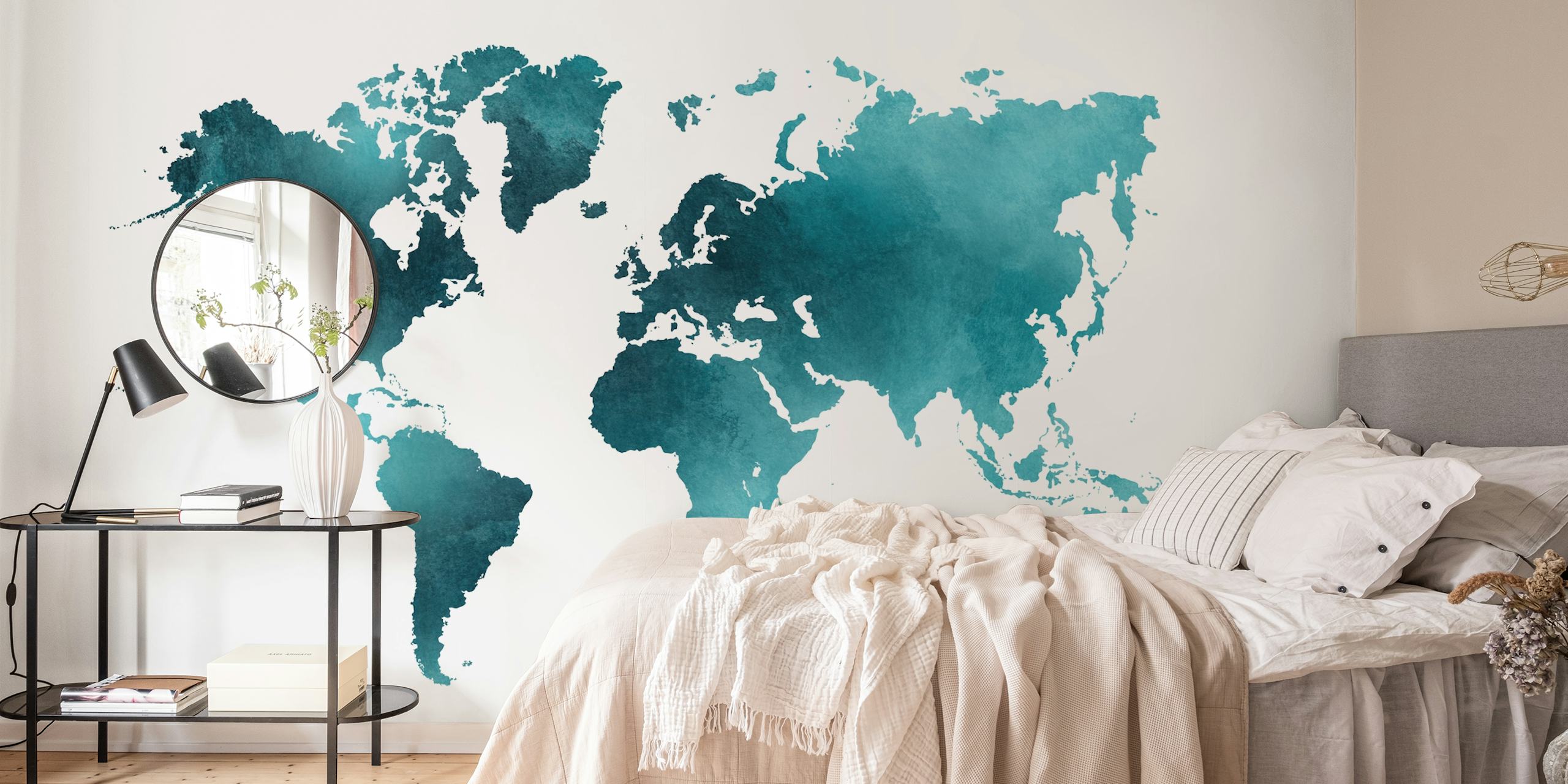 Fotomurais paisagistícos Mapa mundial azul-petróleo e turquesa