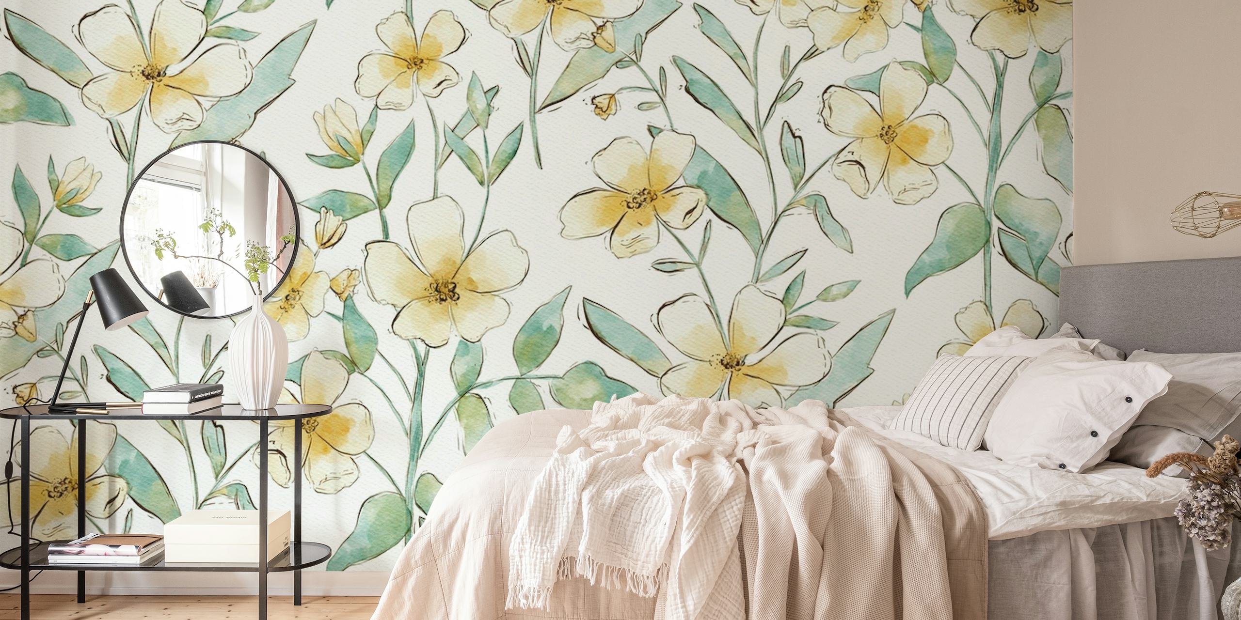 Delicate watercolor flowers wallpaper