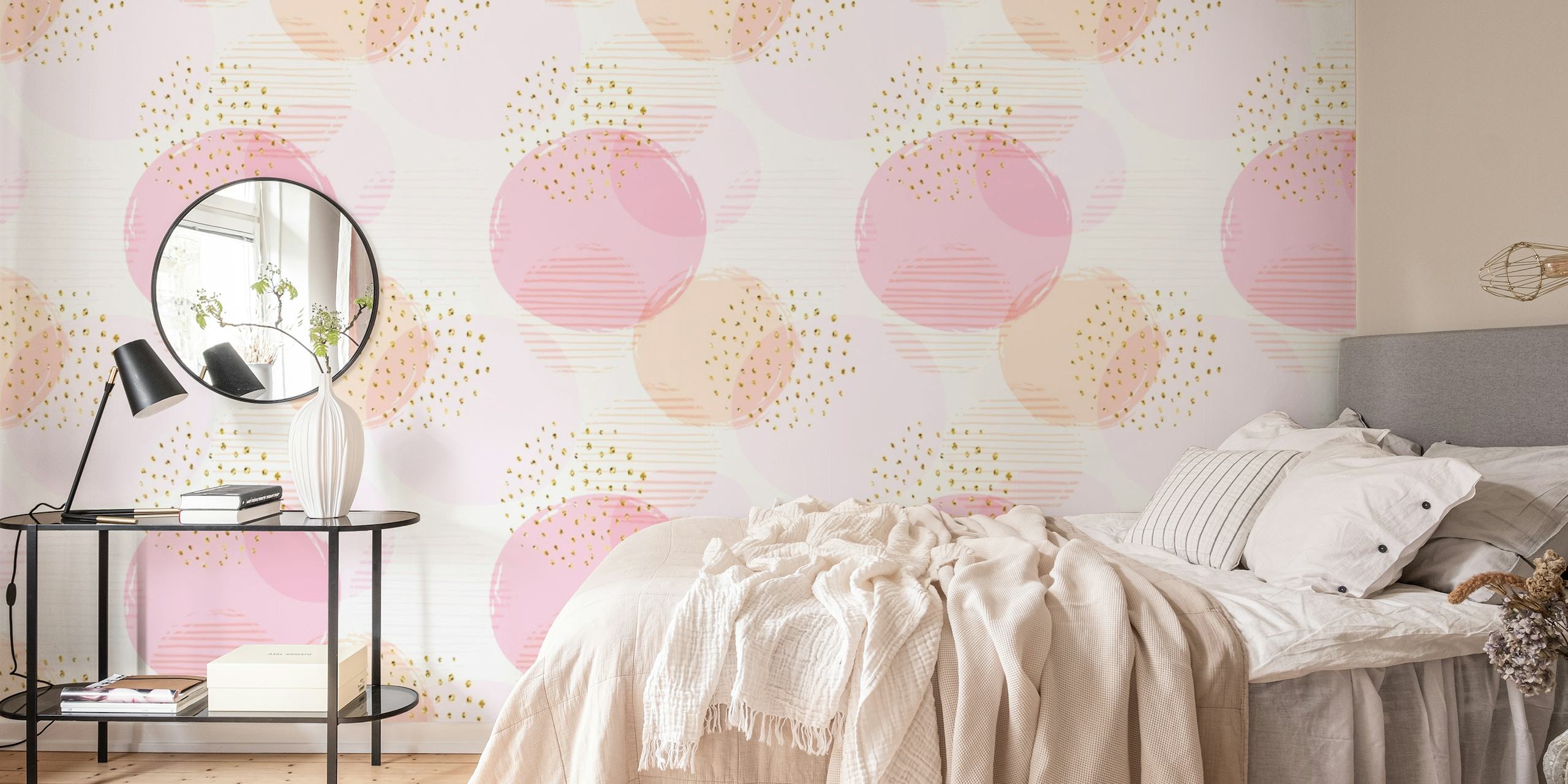 Soft pink circles on white background wall mural