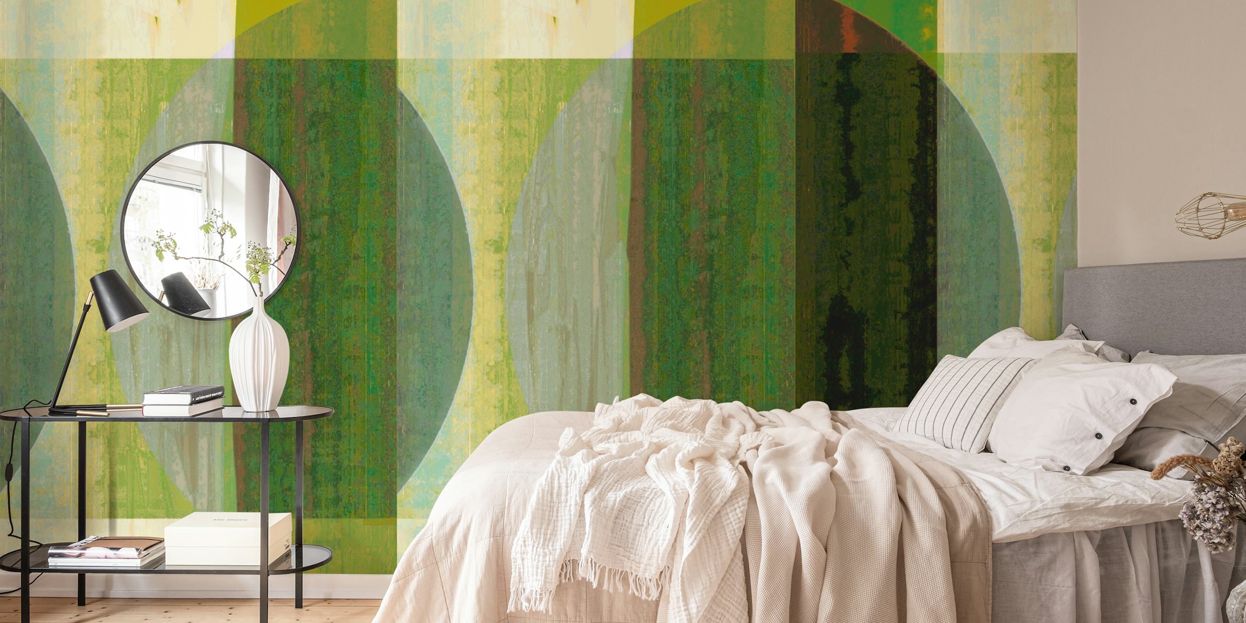 Carta da parati Mid Century Bauhaus Green in una stanza