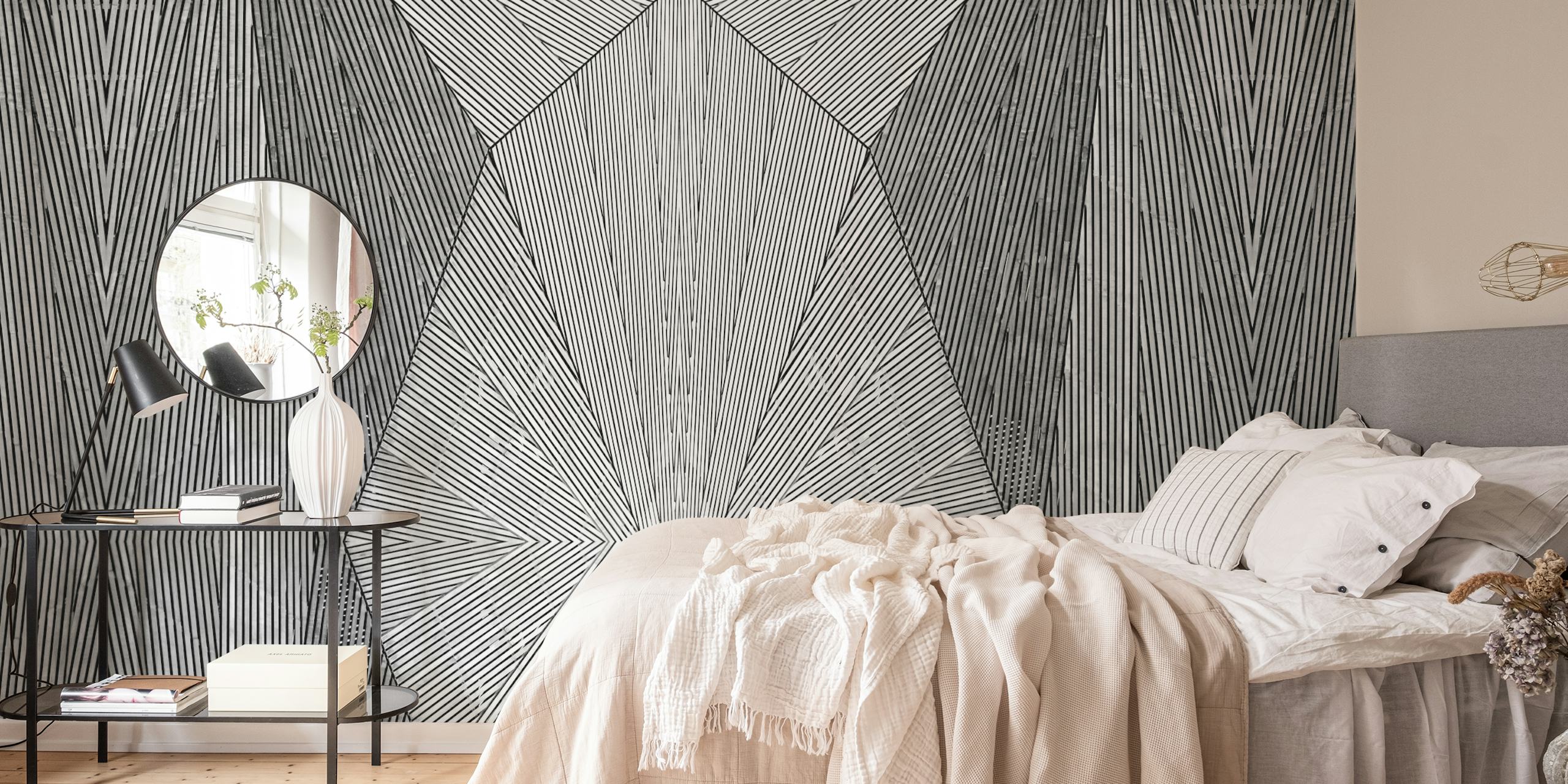 Geometric black and white wallpaper with diagonal lines