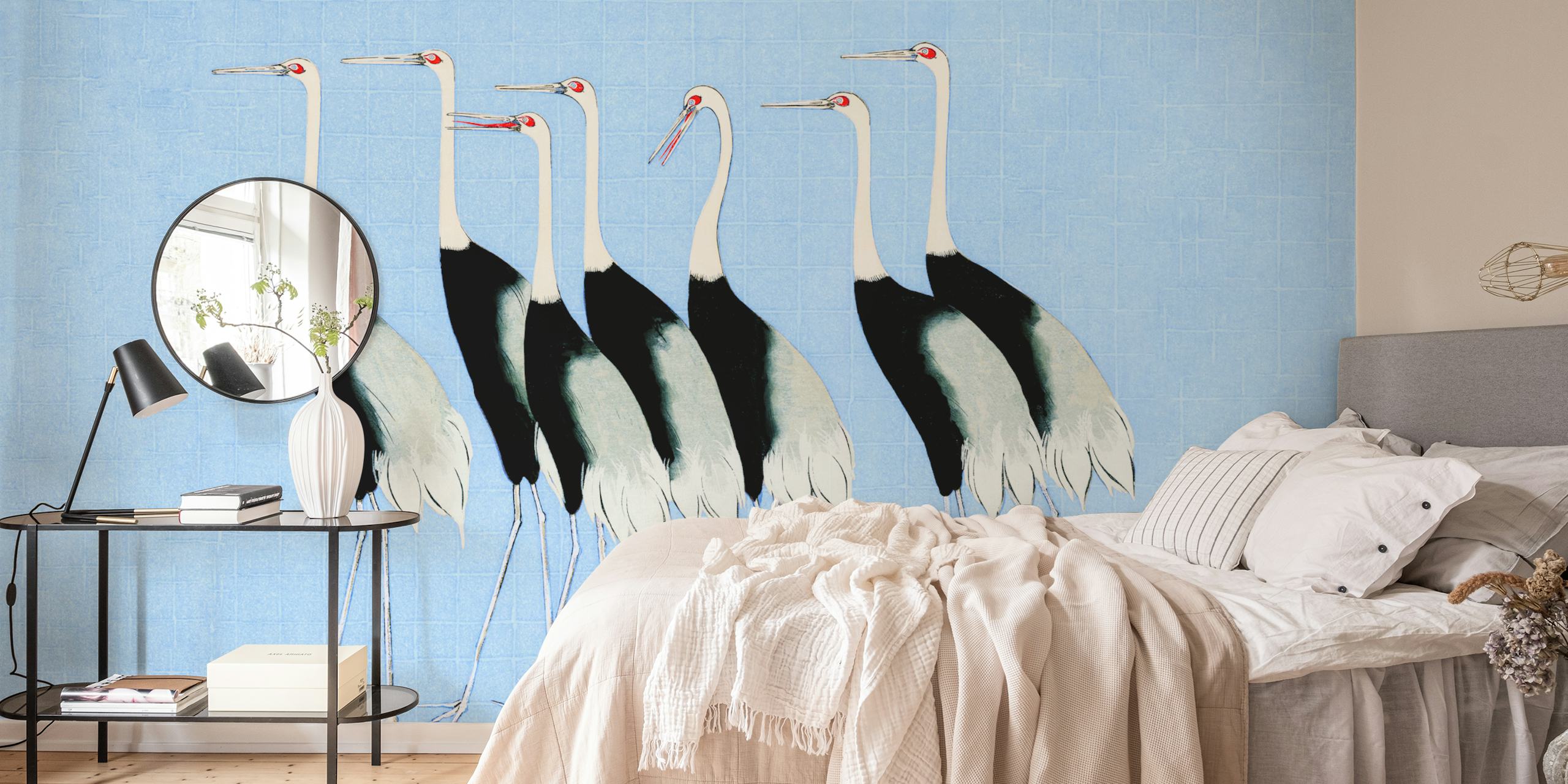 Japan Cranes σε μπλε φόντο