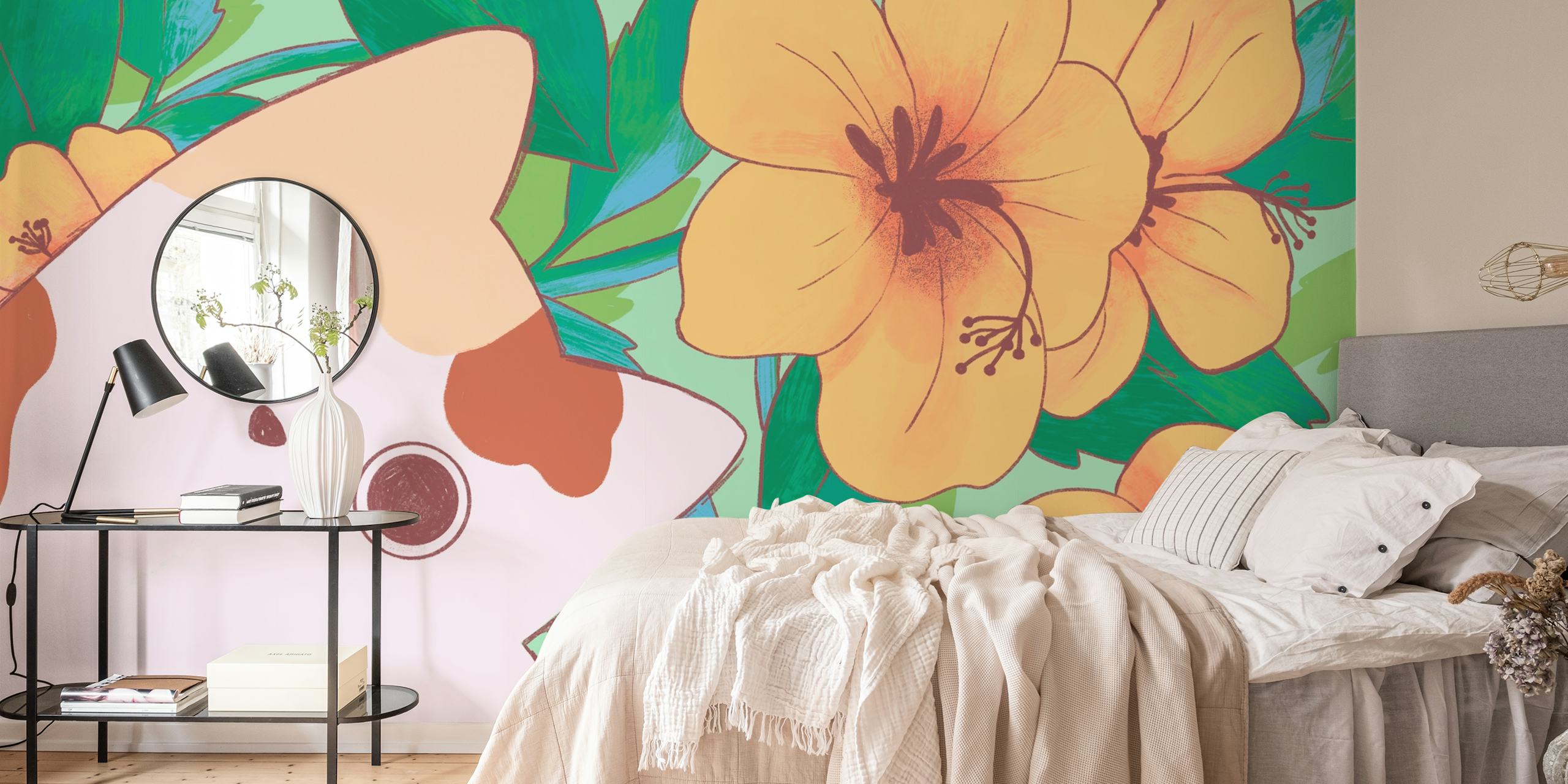 Japanese Cat Garden Florals tapet i et rom