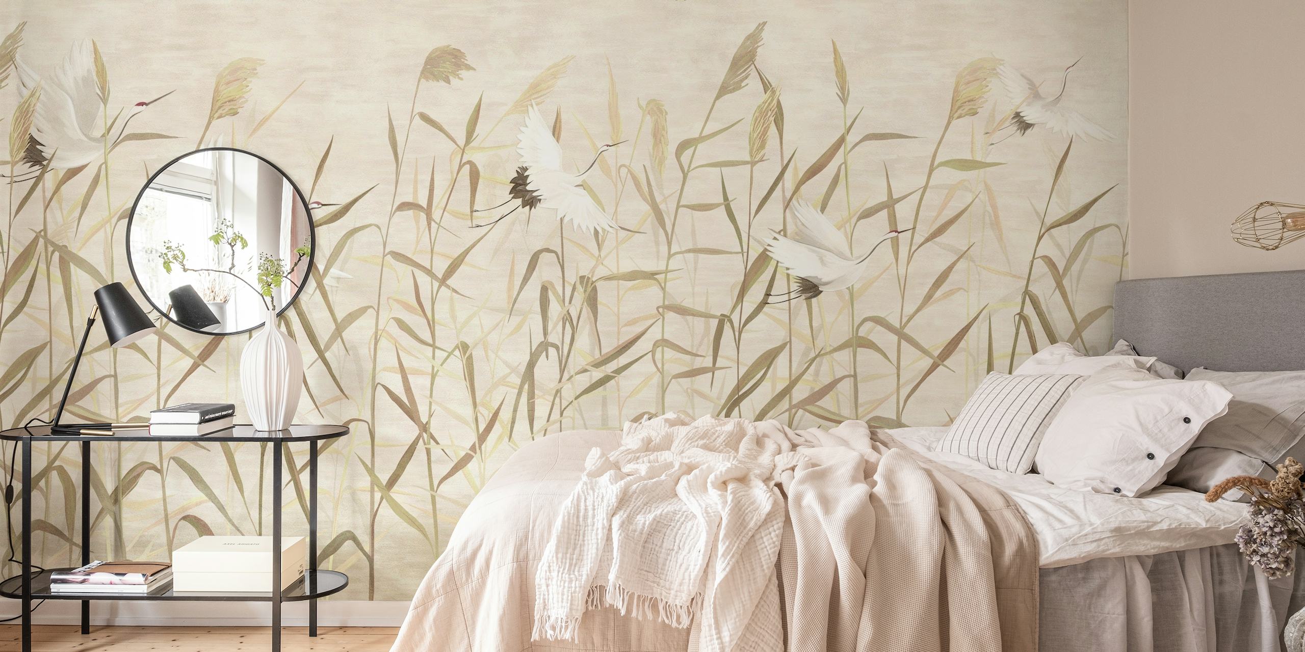 Reeds and cranes wallpaper