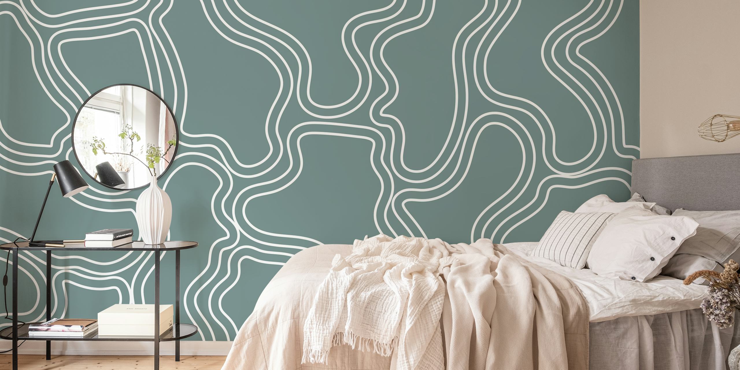 Organic retro stripes in green and white wallpaper