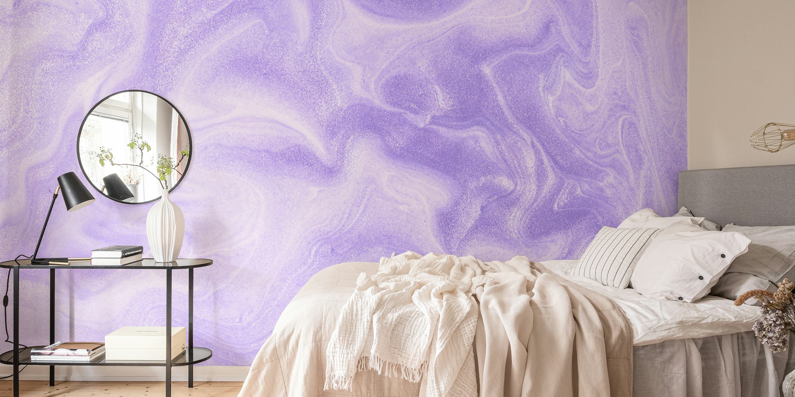Lilac liquid marble swirls wallpaper in soft purple tones