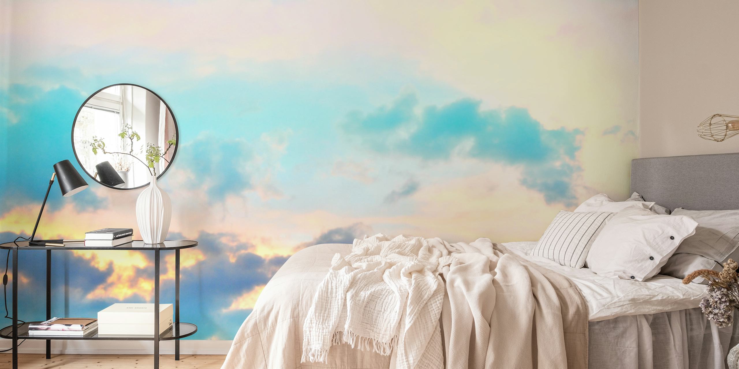 Unicorn pastel clouds wallpaper in a room