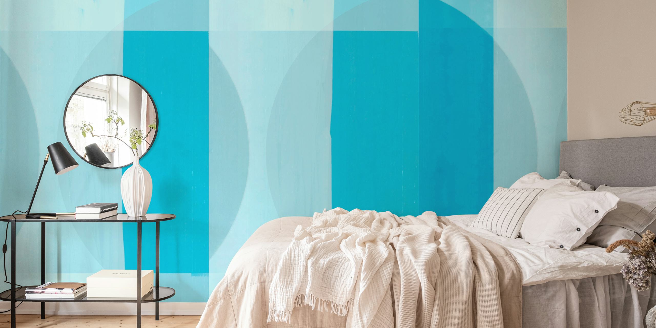Mid Century Bauhaus Cyan Blue τοιχογραφία με γεωμετρικό σχέδιο