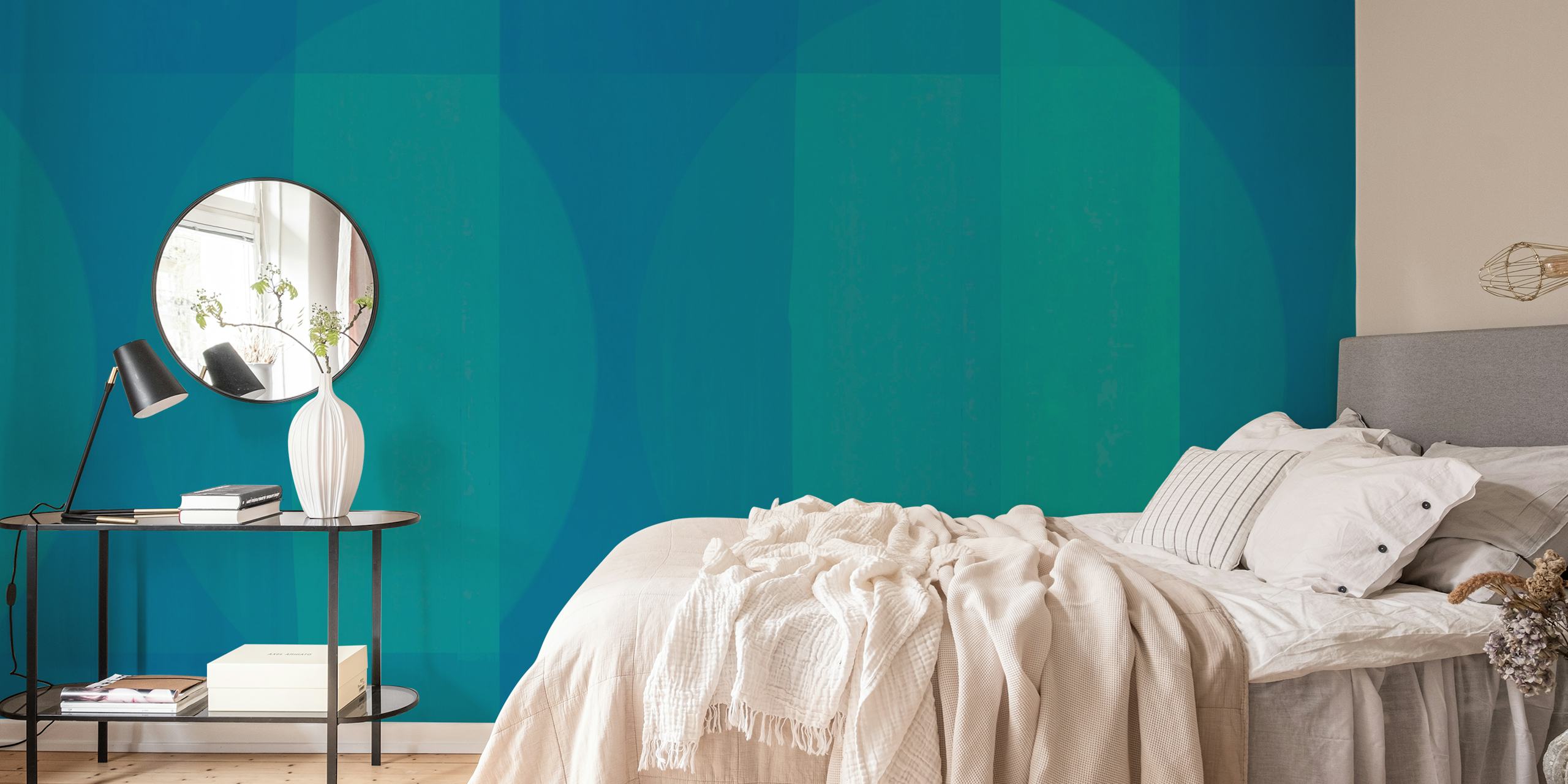 Mid Century Bauhaus Cyan Teal wall mural with geometric shapes