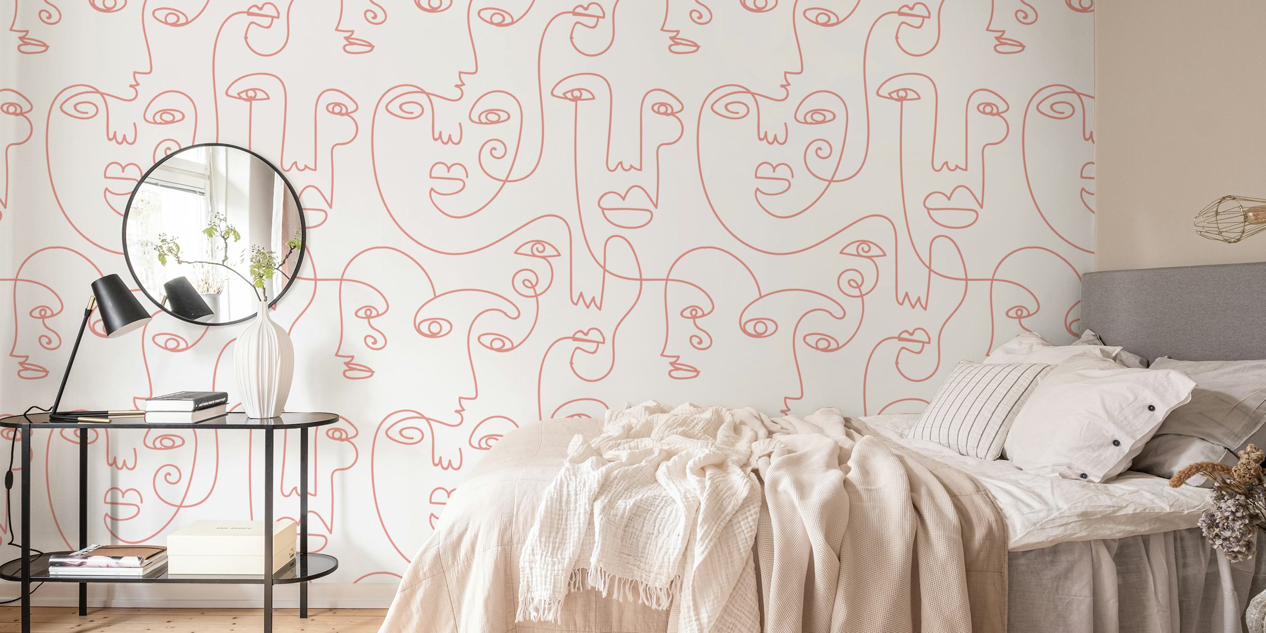 Picasso inspired nude art wallpaper in a room
