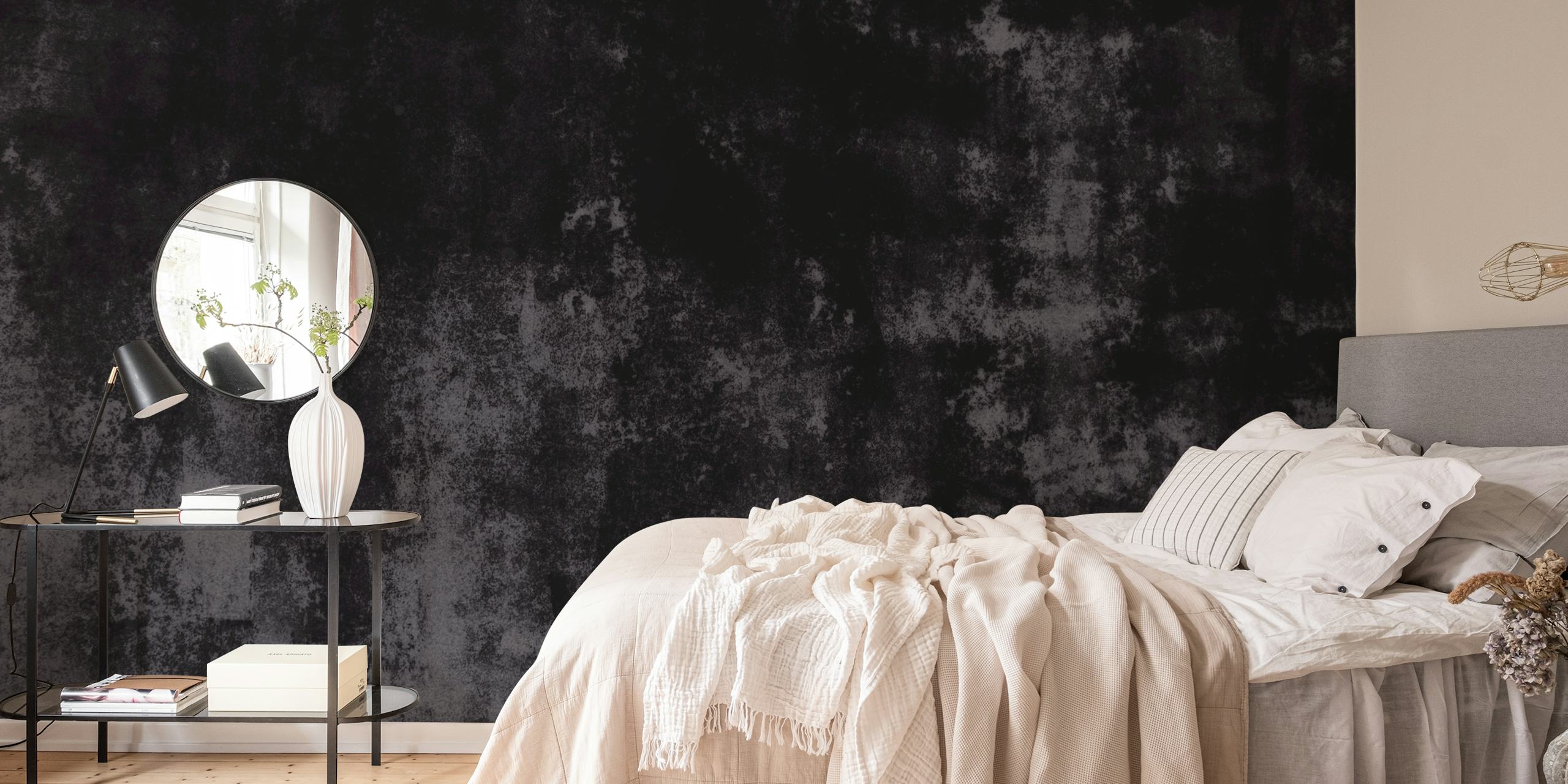 Black concrete texture wallpaper with velvet look, modern style