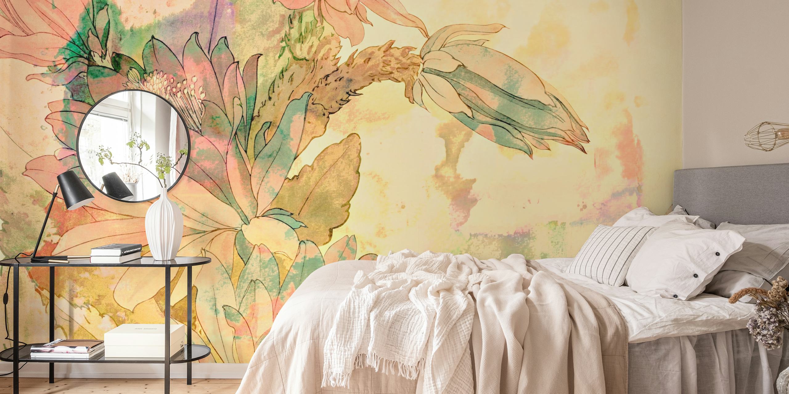 Japandi Flowers wallpaper in a room setting