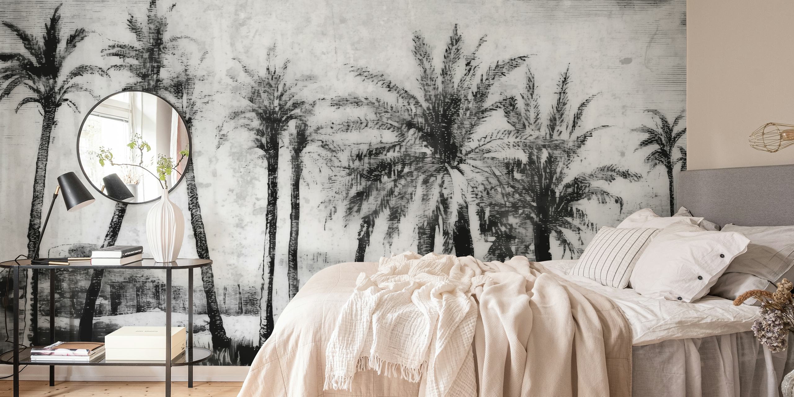 Vintage-style sketch of palm trees wall mural