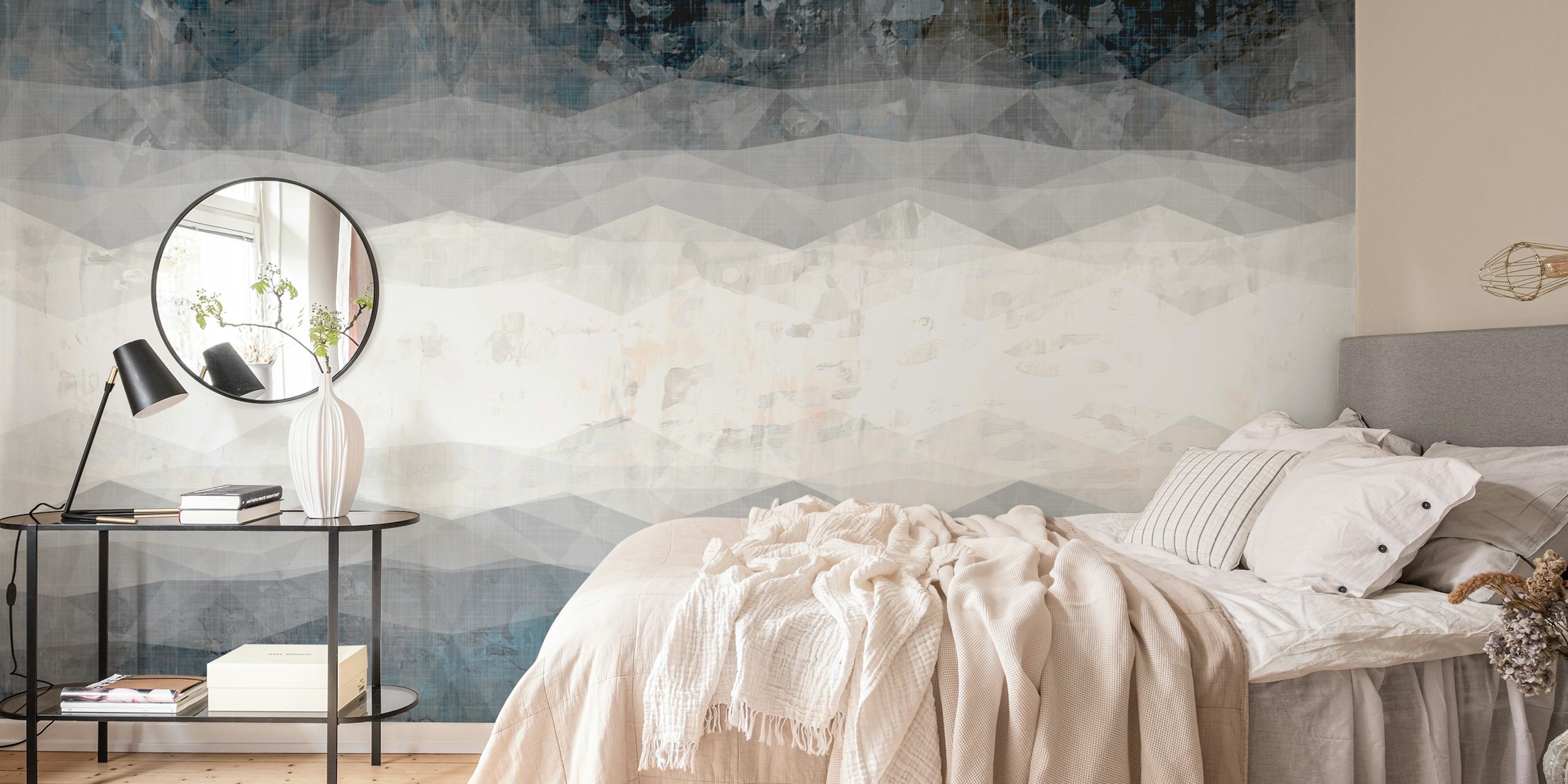 Gray Geometric Grunge Wall in een kamer