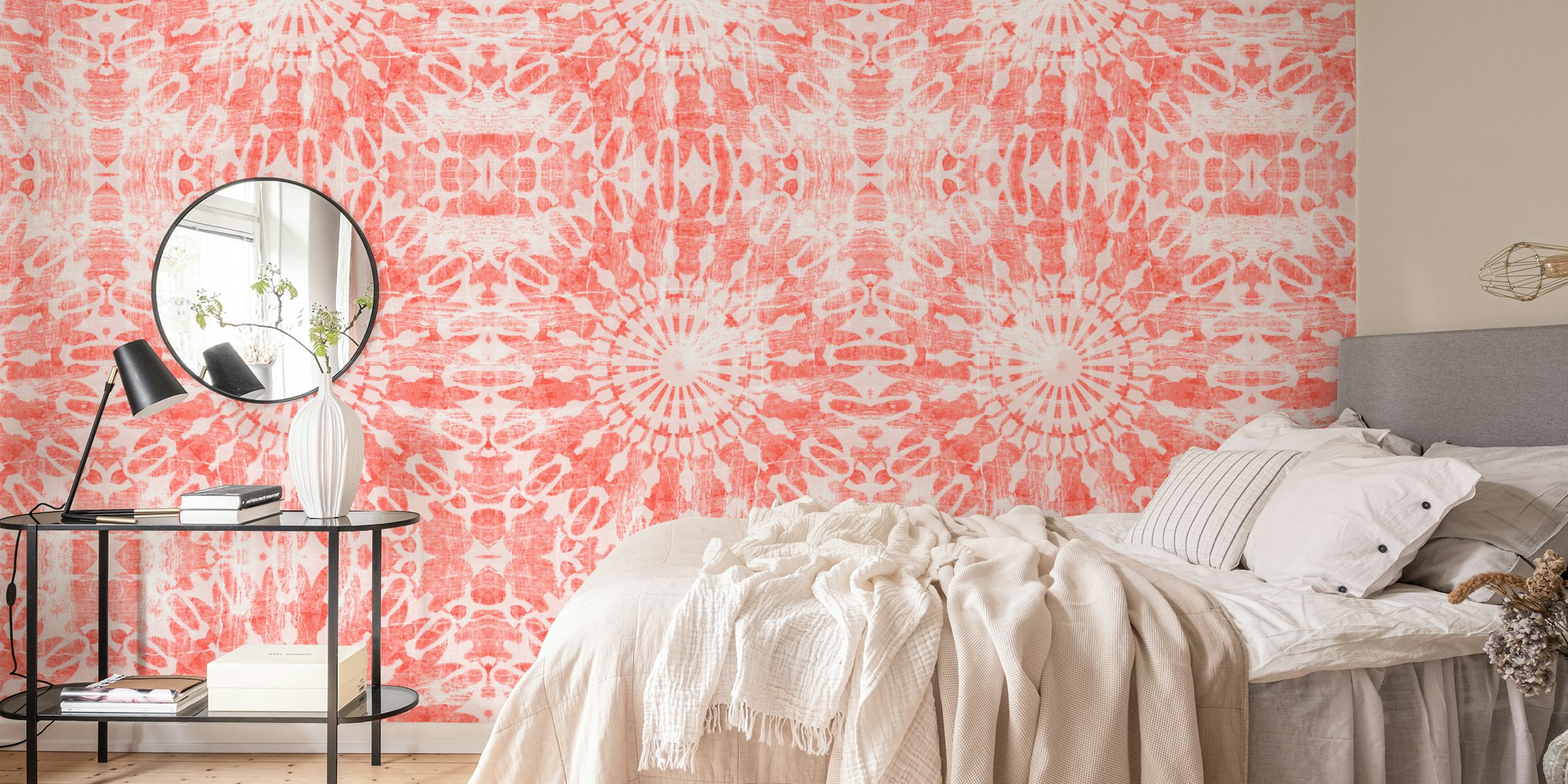 Papel de parede Mid Century Vintage Red em um quarto elegante