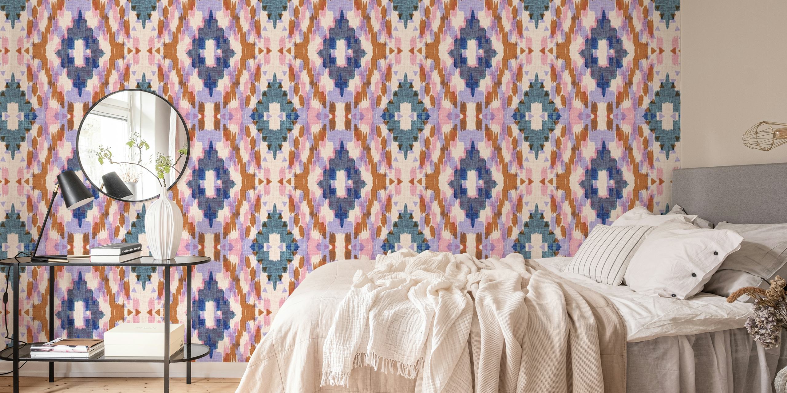 papel de parede Leila Ikat Fiesta em um quarto
