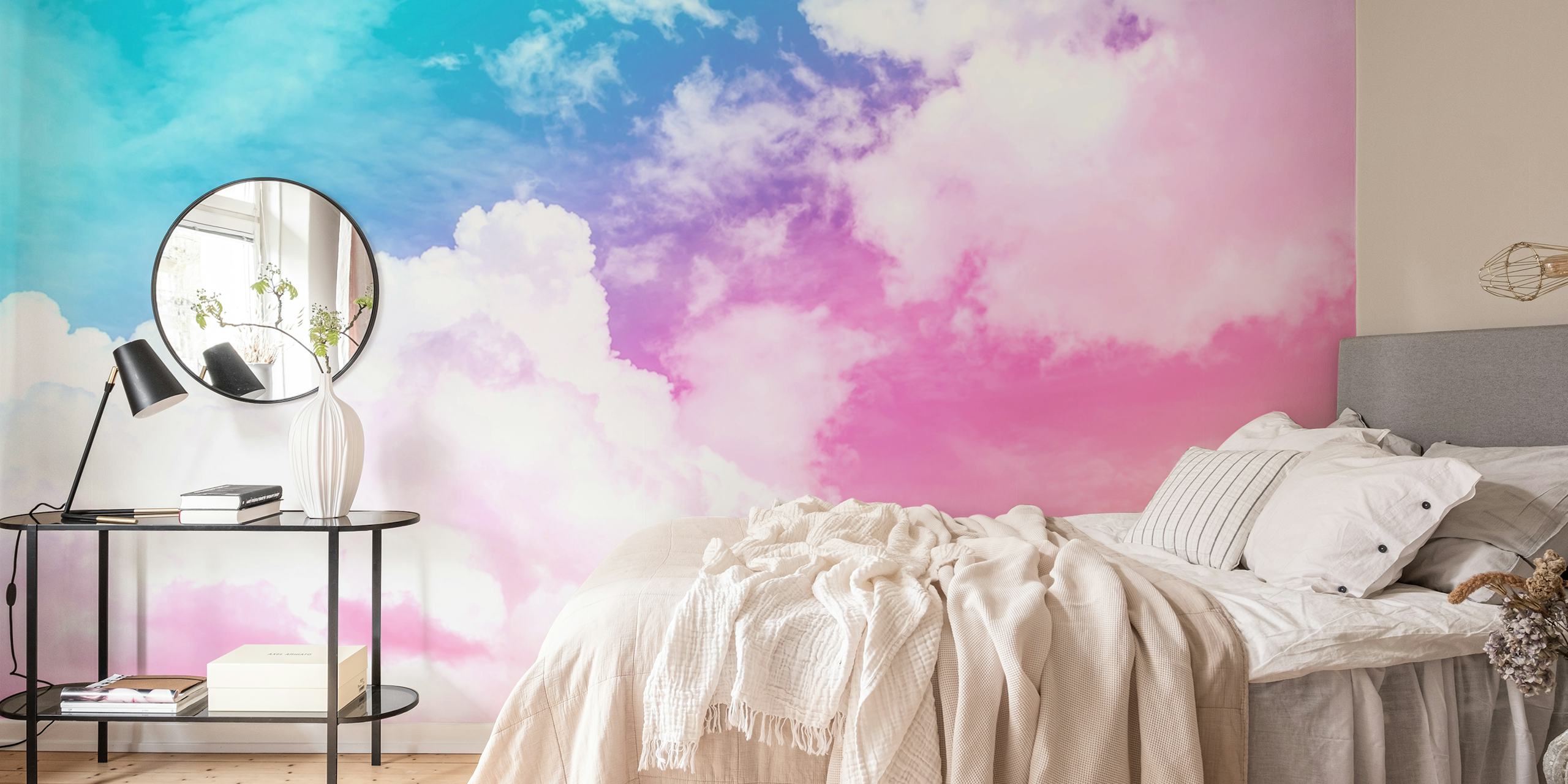 Nuages pastel en dégradé de bleu et rose wallpaper
