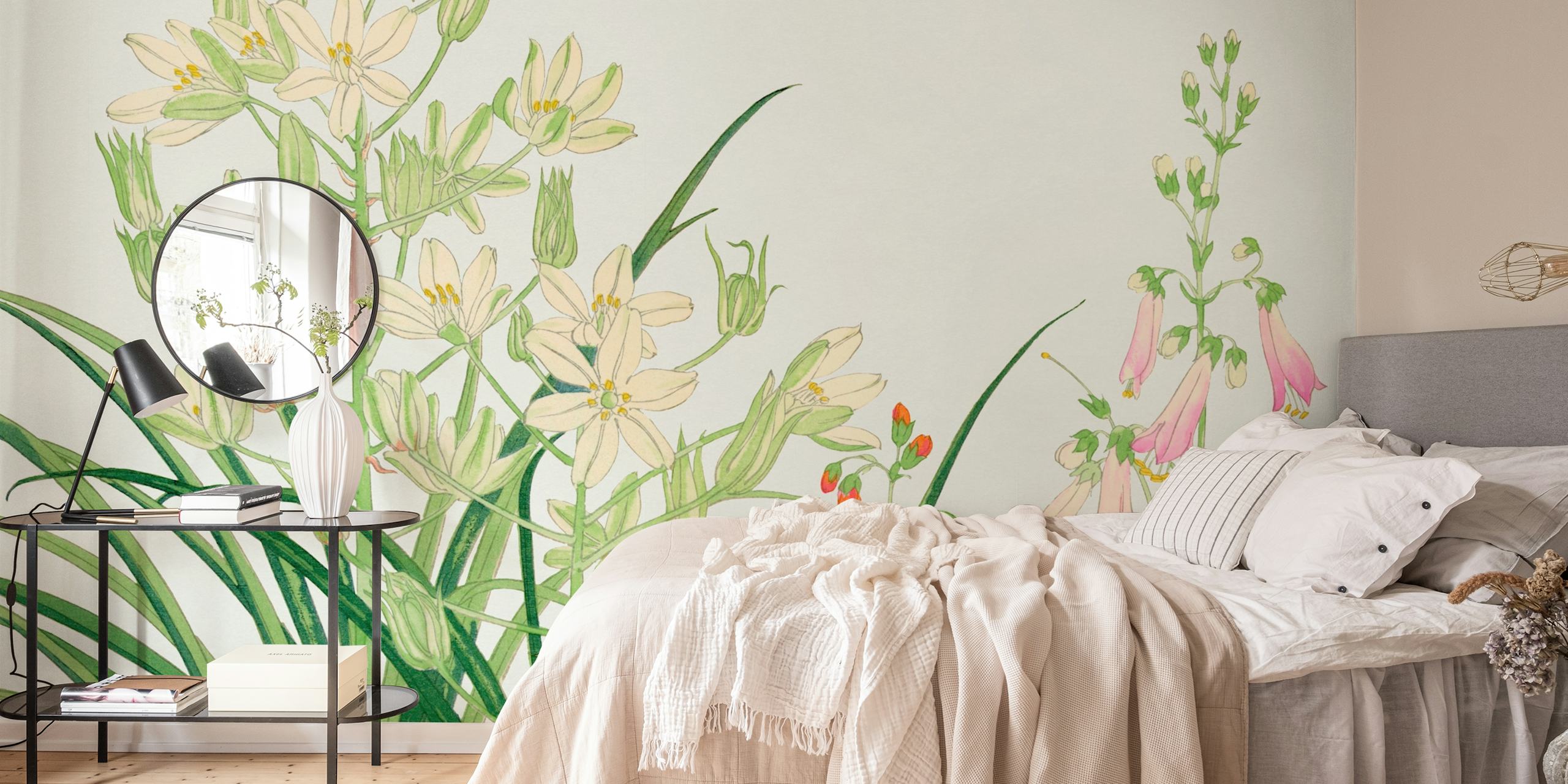 Scandinavian Vintage Floral papel de parede em um quarto