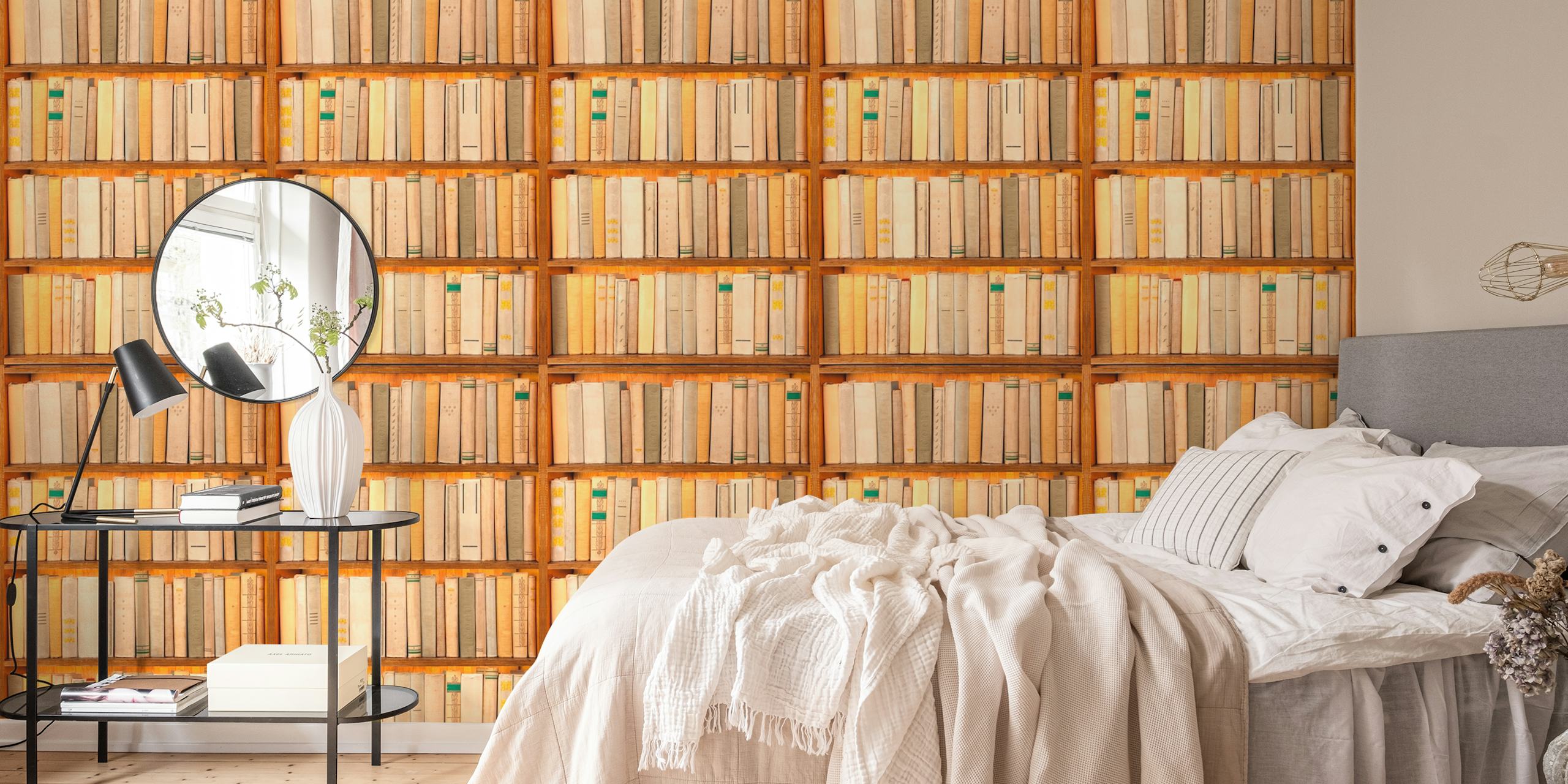 Bookshelf wallpaper in a room setting