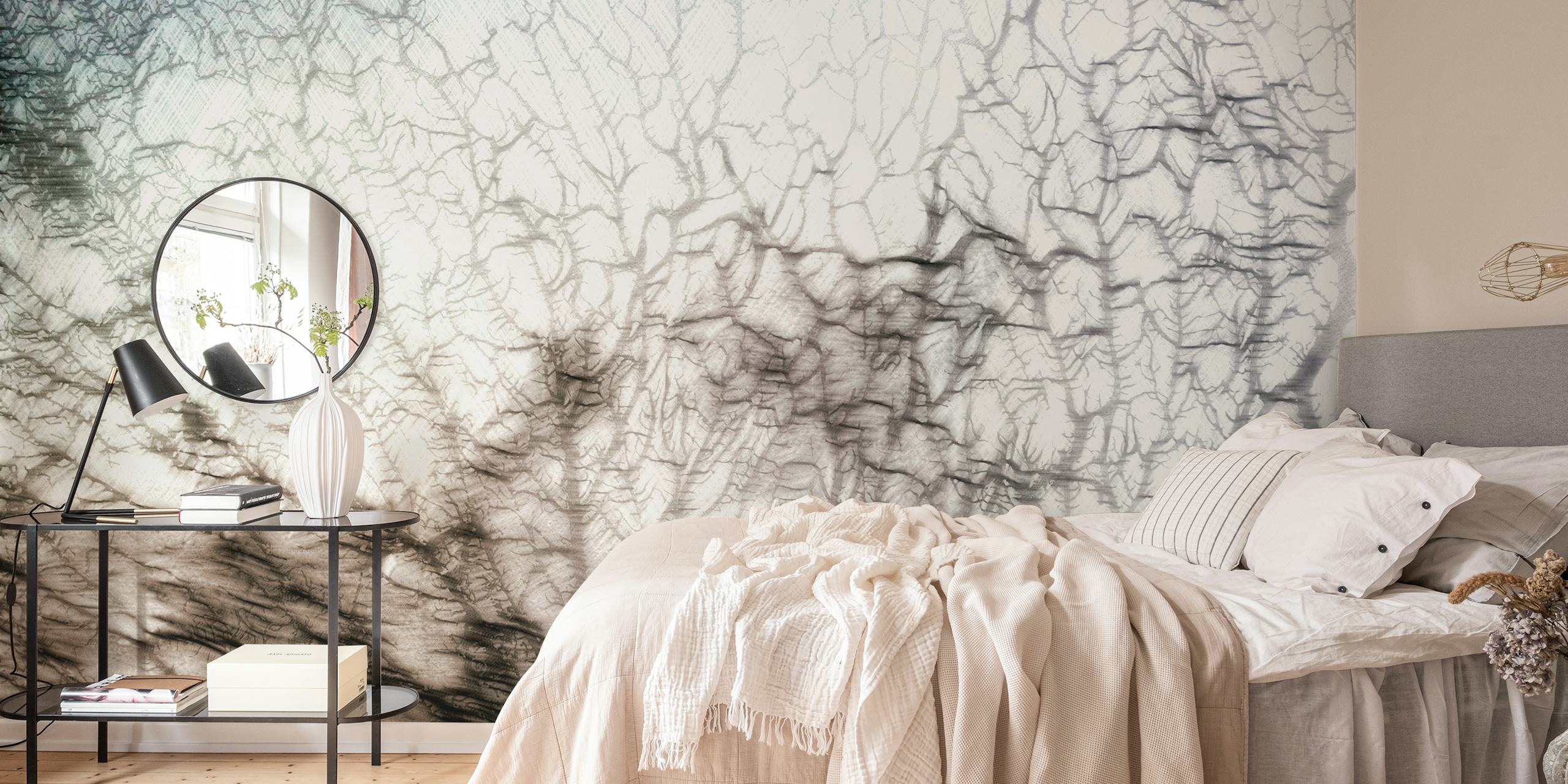 Monochrome coral reef wall mural with abstract design for home decor