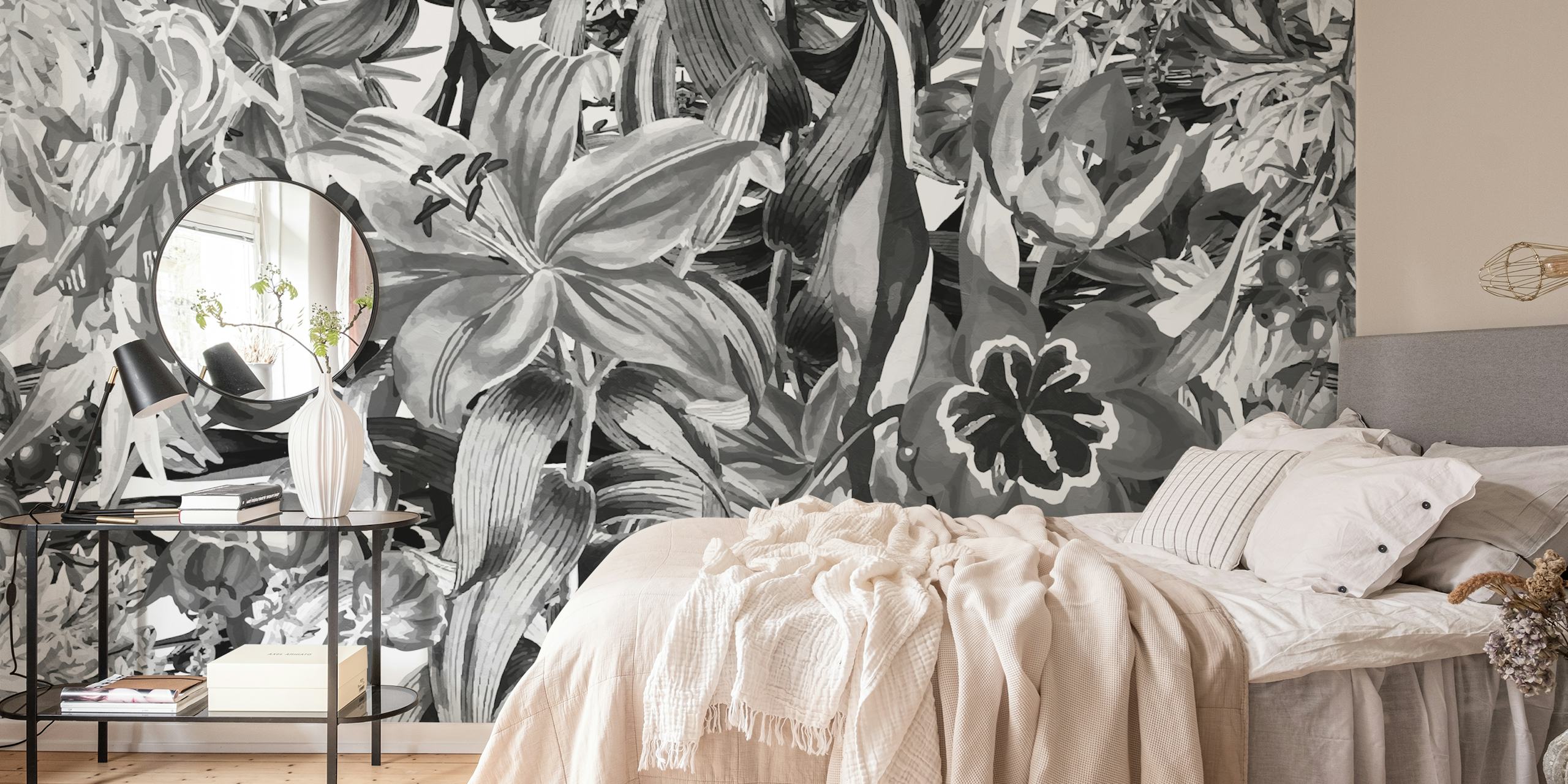 Floral pattern with gray and orange colors wallpaper