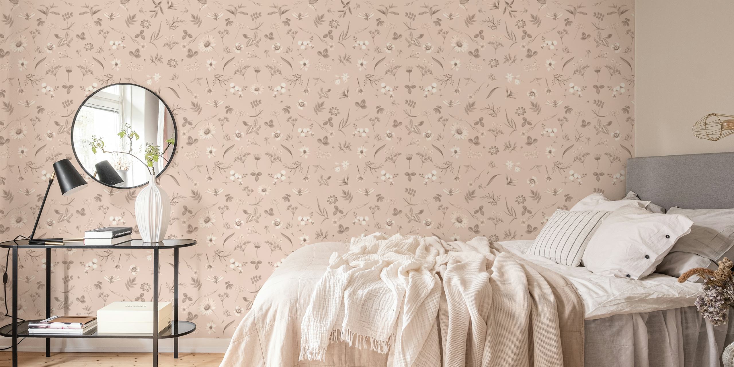 Λεπτή ροζ Pattern Floral τοιχογραφία