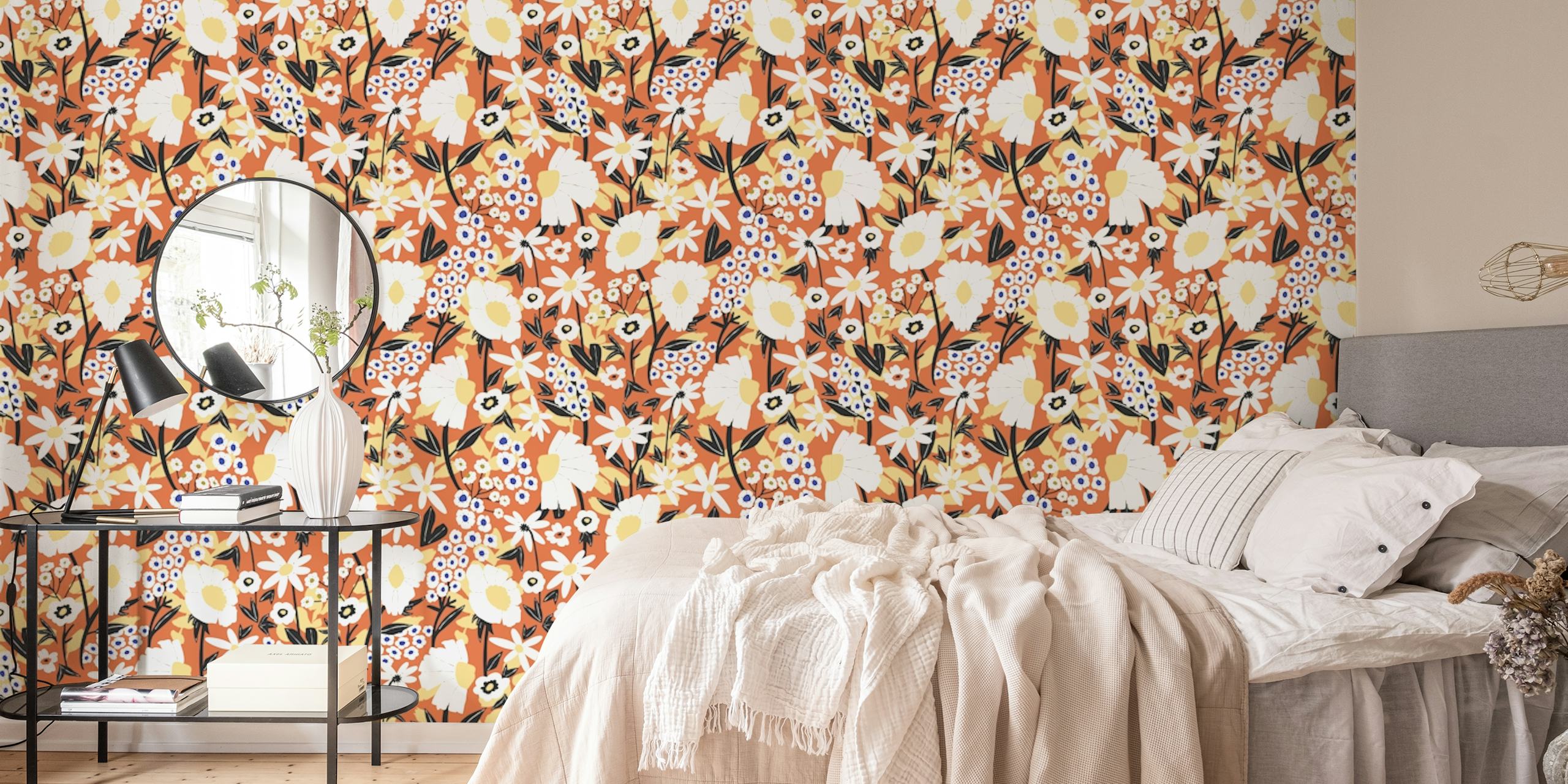 Carta da parati Meadow Forest Blossom con un fitto motivo floreale
