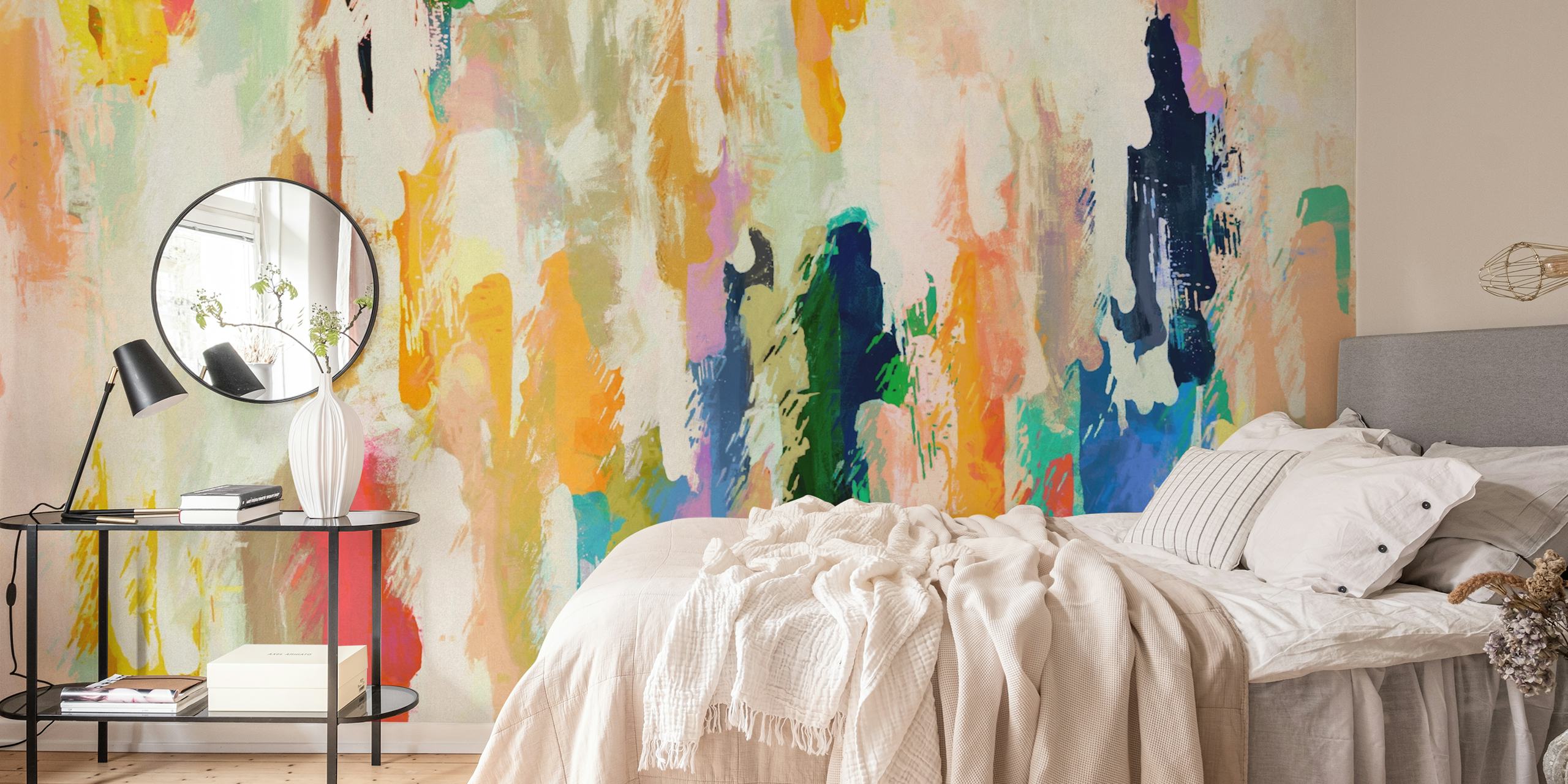 Colorful brush strokes in pastel colors wallpaper