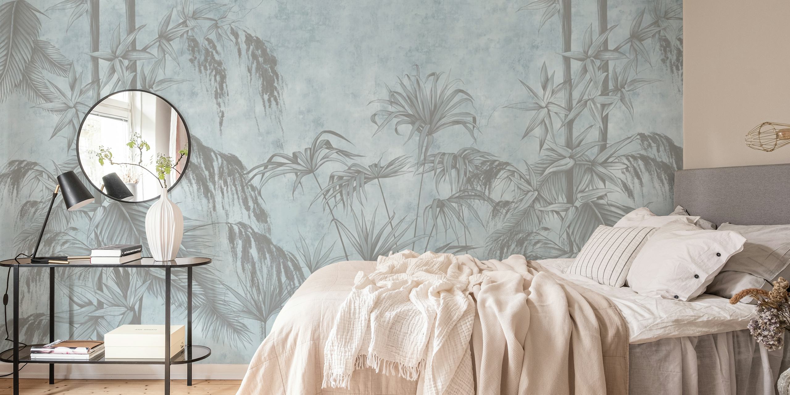 Papel pintado Graphic tropical mostrado en una habitación