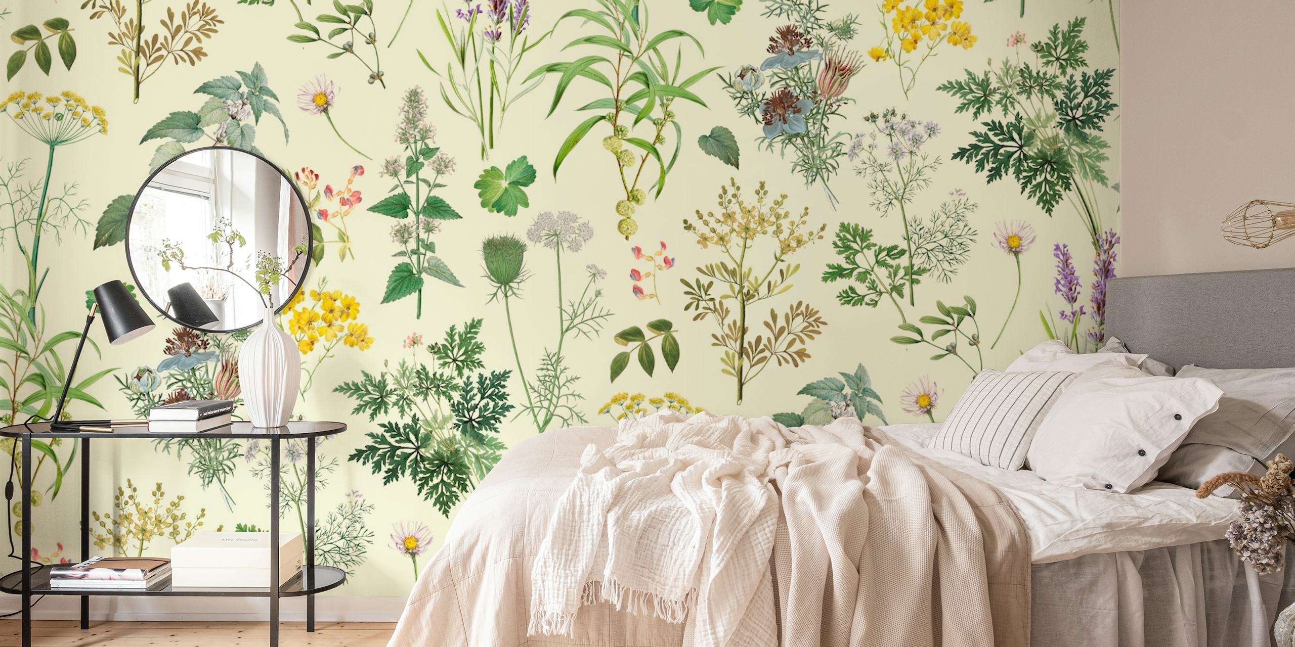 Herbs and Wildflower II wall mural with diverse wildflowers in soft colors