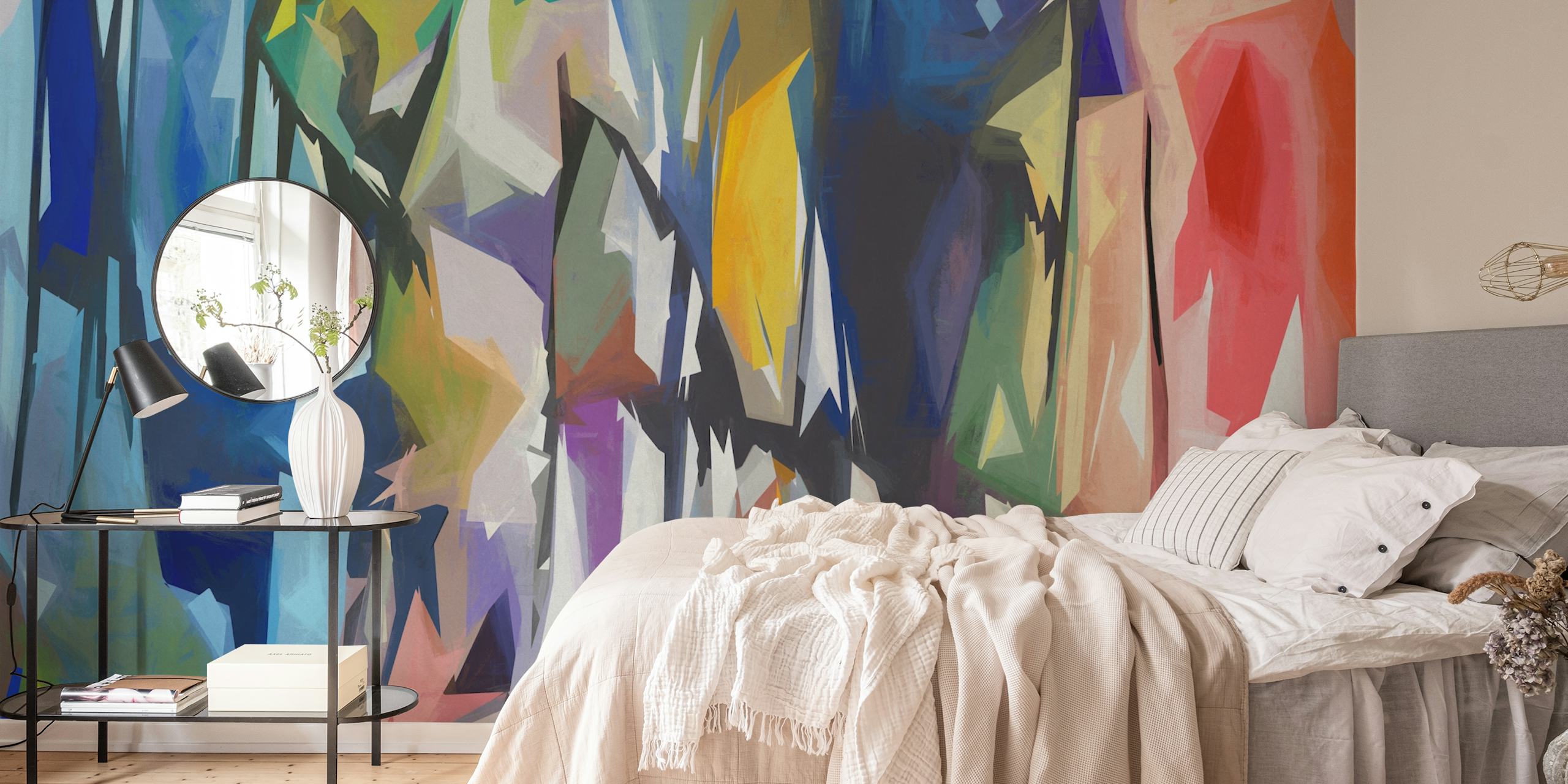 Abstract colorful wallpaper with vibrant geometric shapes and patterns