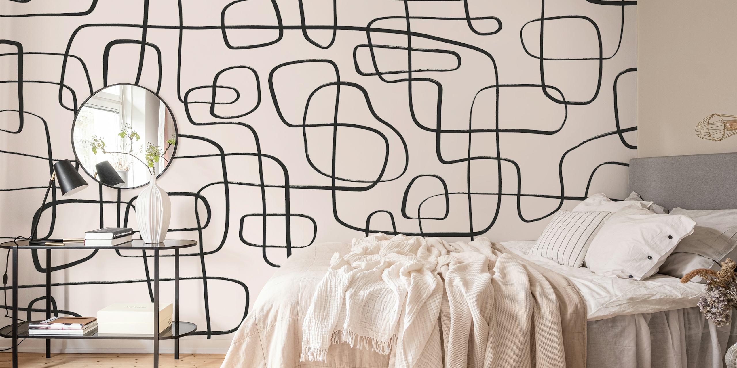Abstract black line patterns on a light background wallpaper