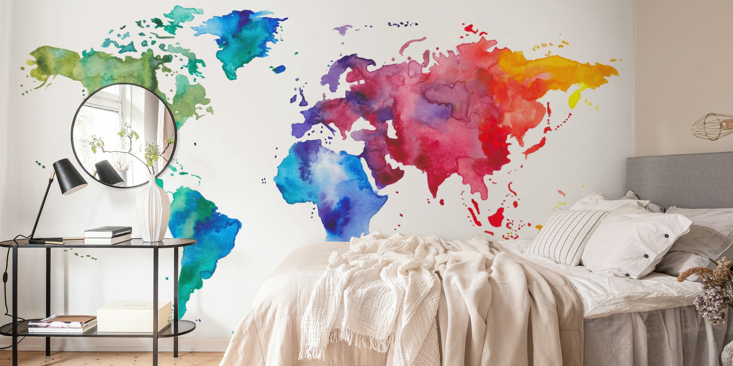 Colorful watercolor world map wallpaper in vibrant hues