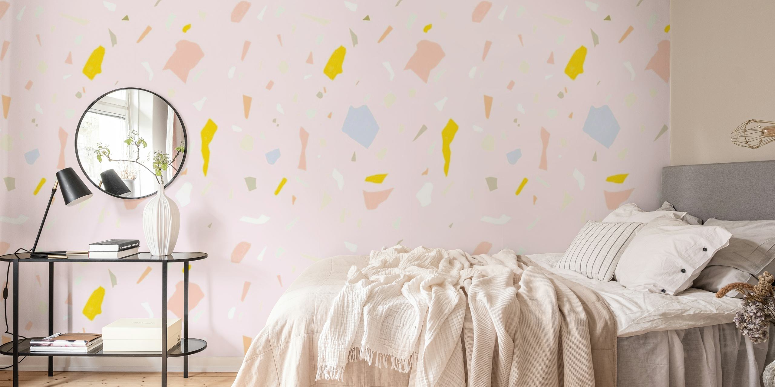 Terrazzo Graniglia v3 wall mural with speckled pattern on soft pink background