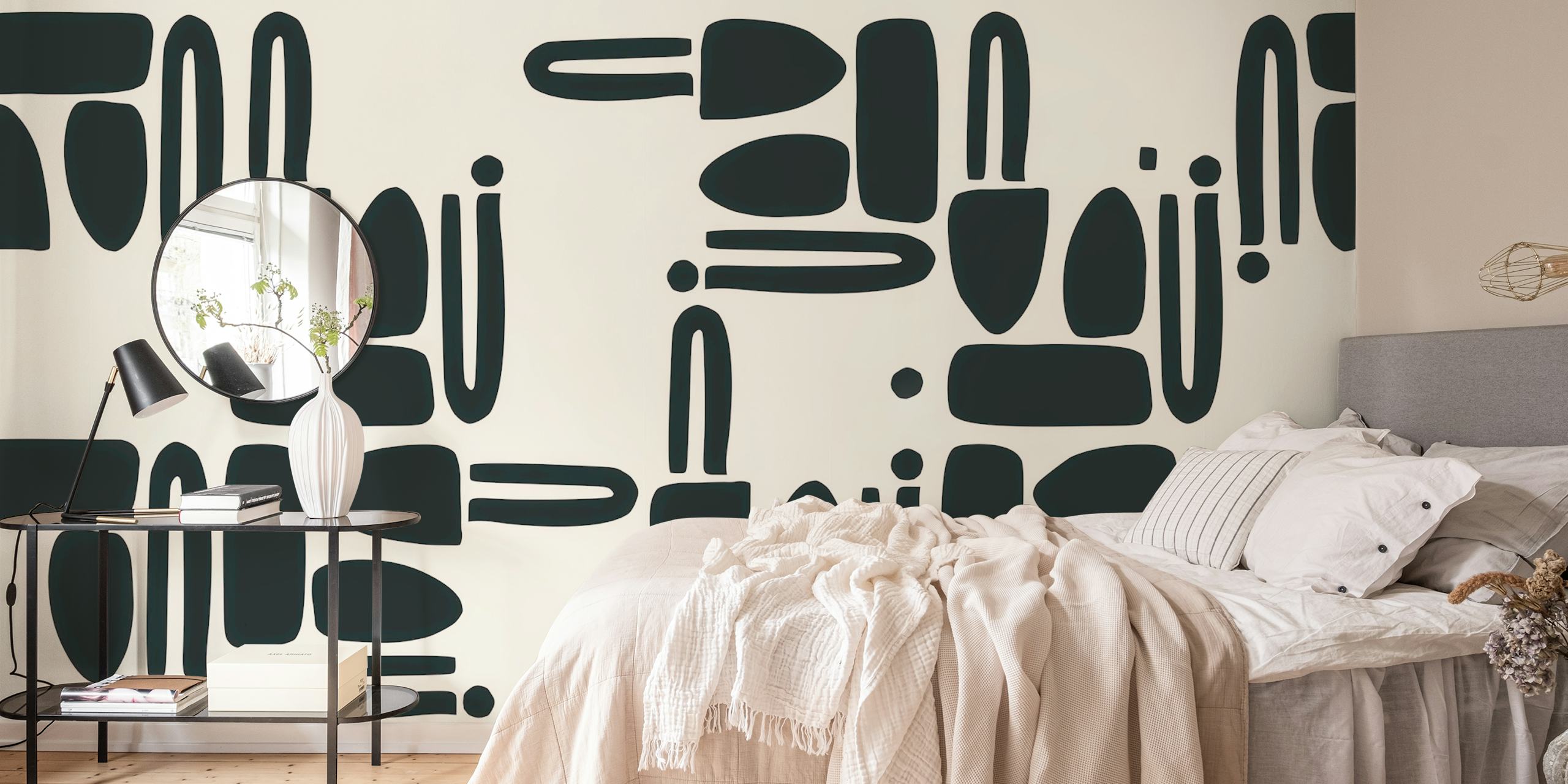 Mid-Century Cutouts Pattern wallpaper displayed in a room