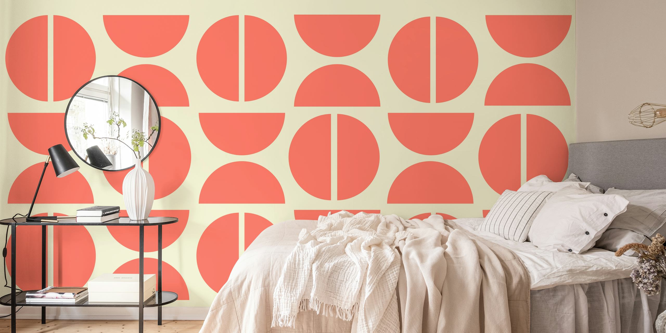 Coral and beige Bauhaus-inspired geometric pattern wall mural