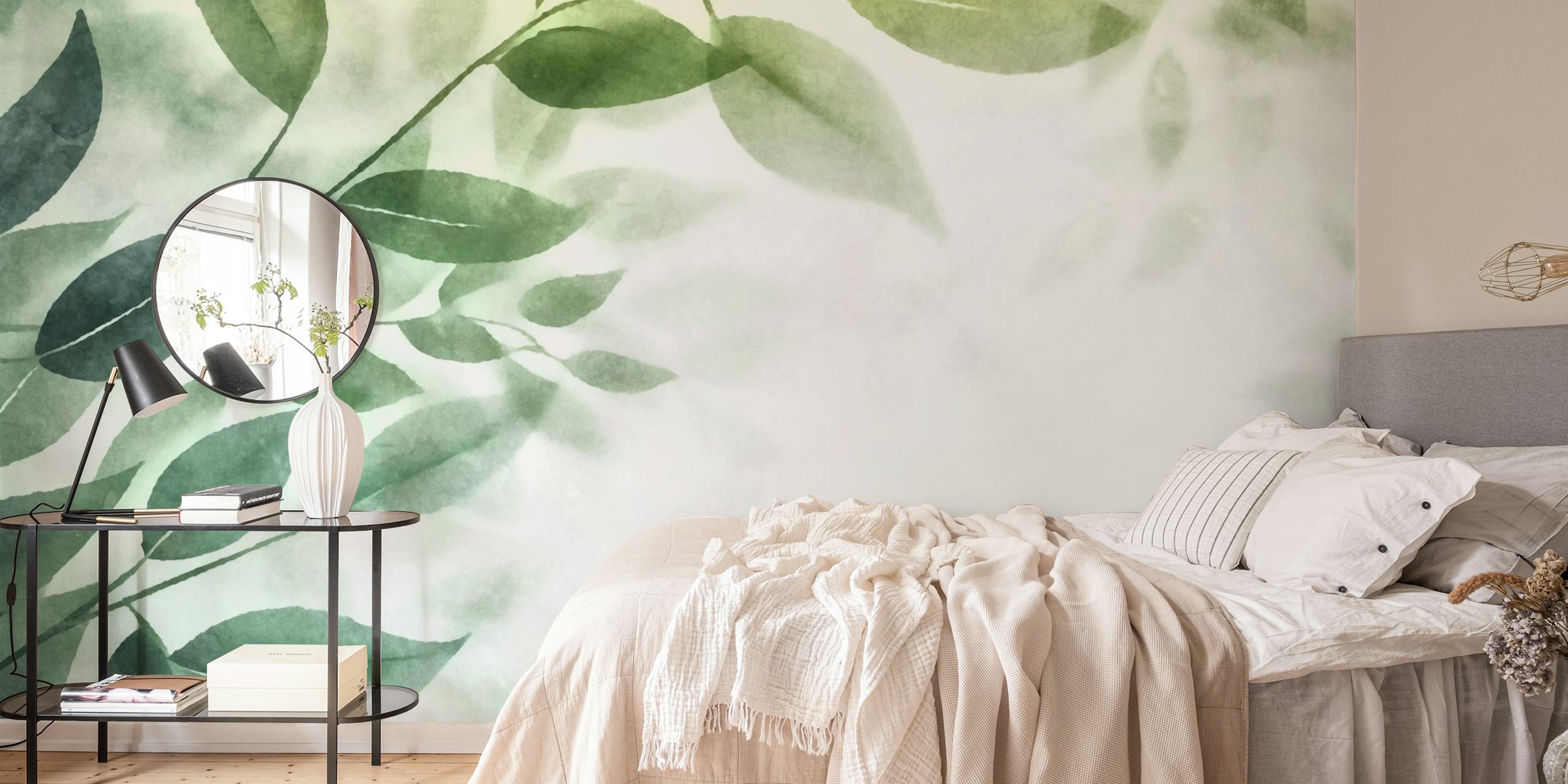 Mural de parede Calm Foliage Green Leaves representando vegetação suave para uma atmosfera pacífica