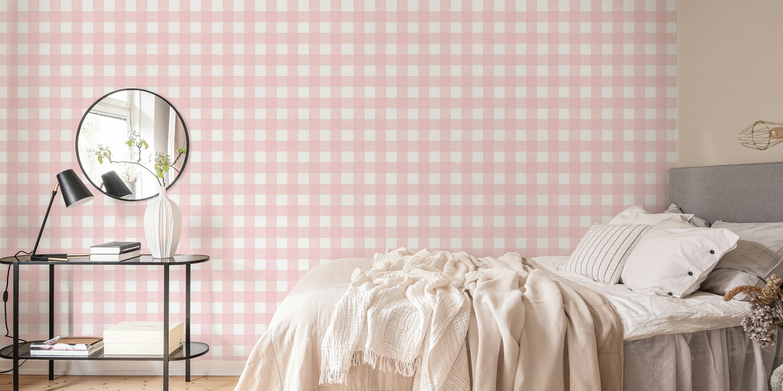 Subtle pink and white striped wall mural from happywall.com