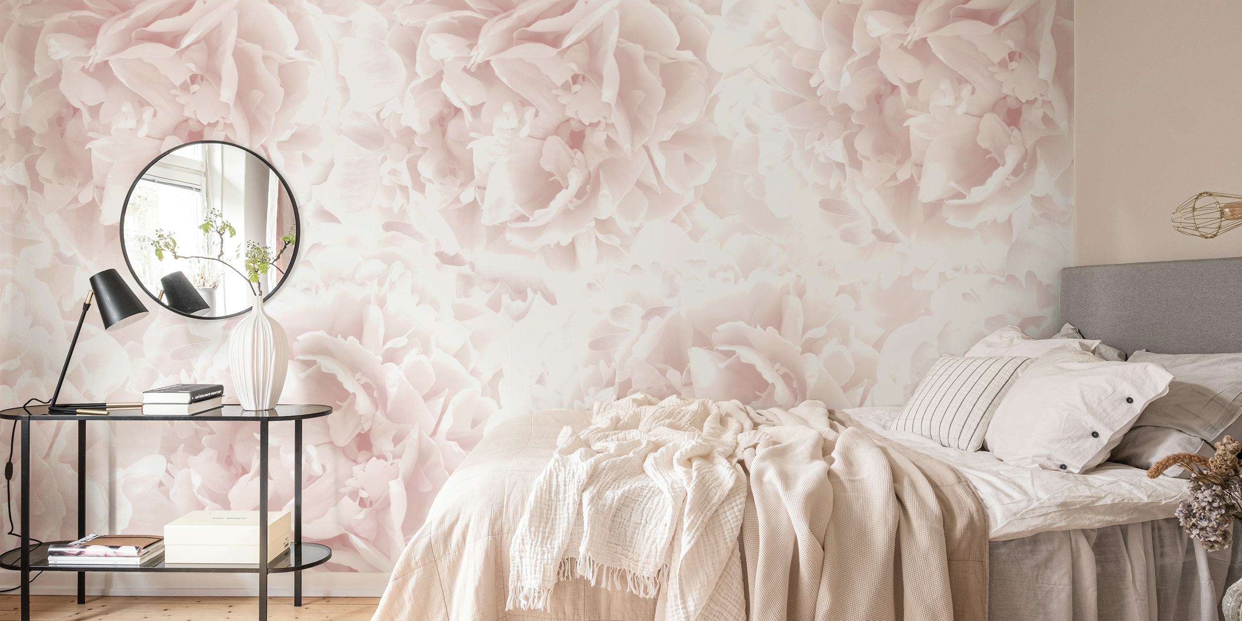 Blush pink peony floral design wallpaper