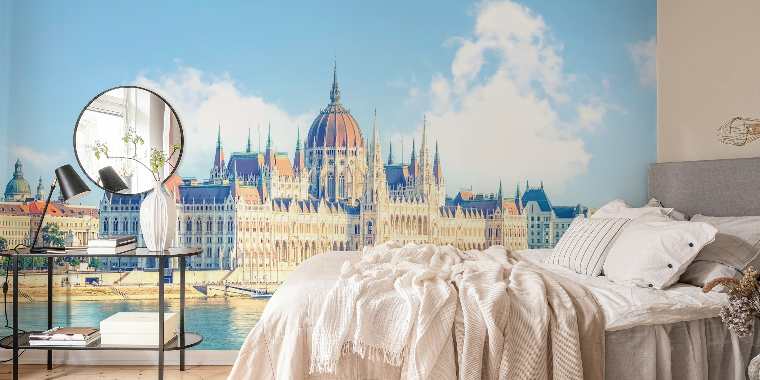 Budapest Parliament building along the Danube River wall mural