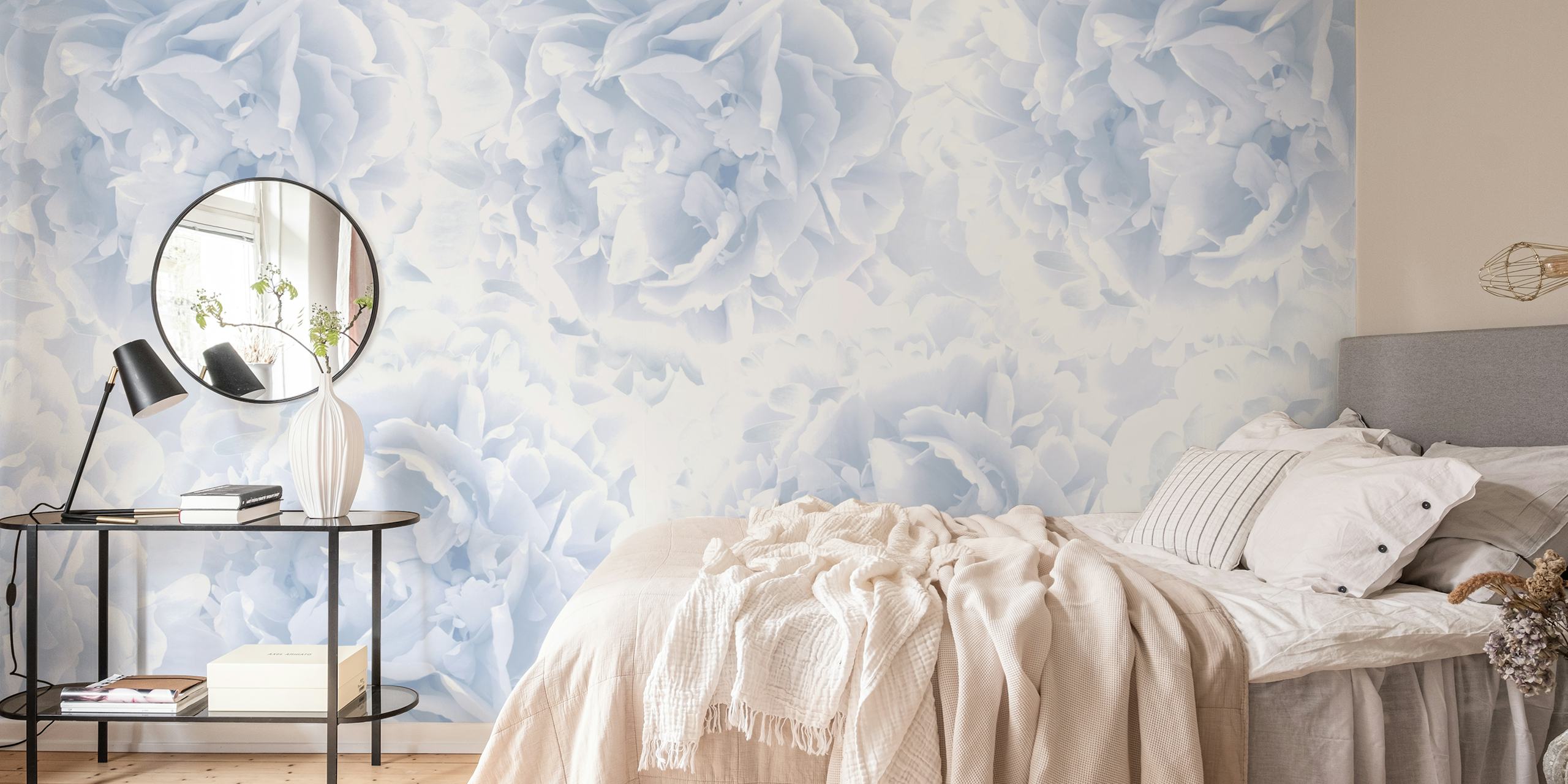 Soft blue peonies floral design wallpaper
